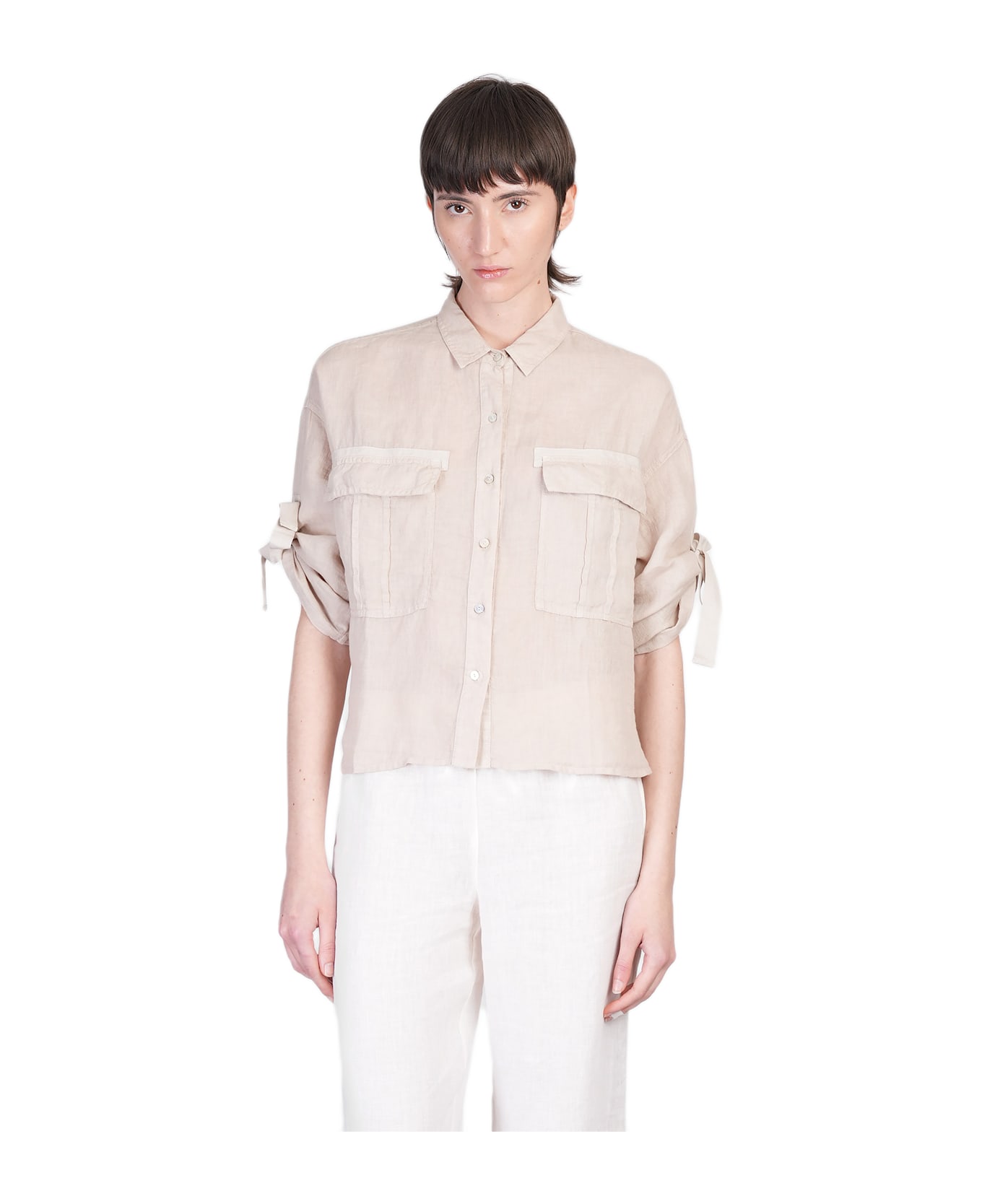120% Lino Shirt In Taupe Linen - taupe