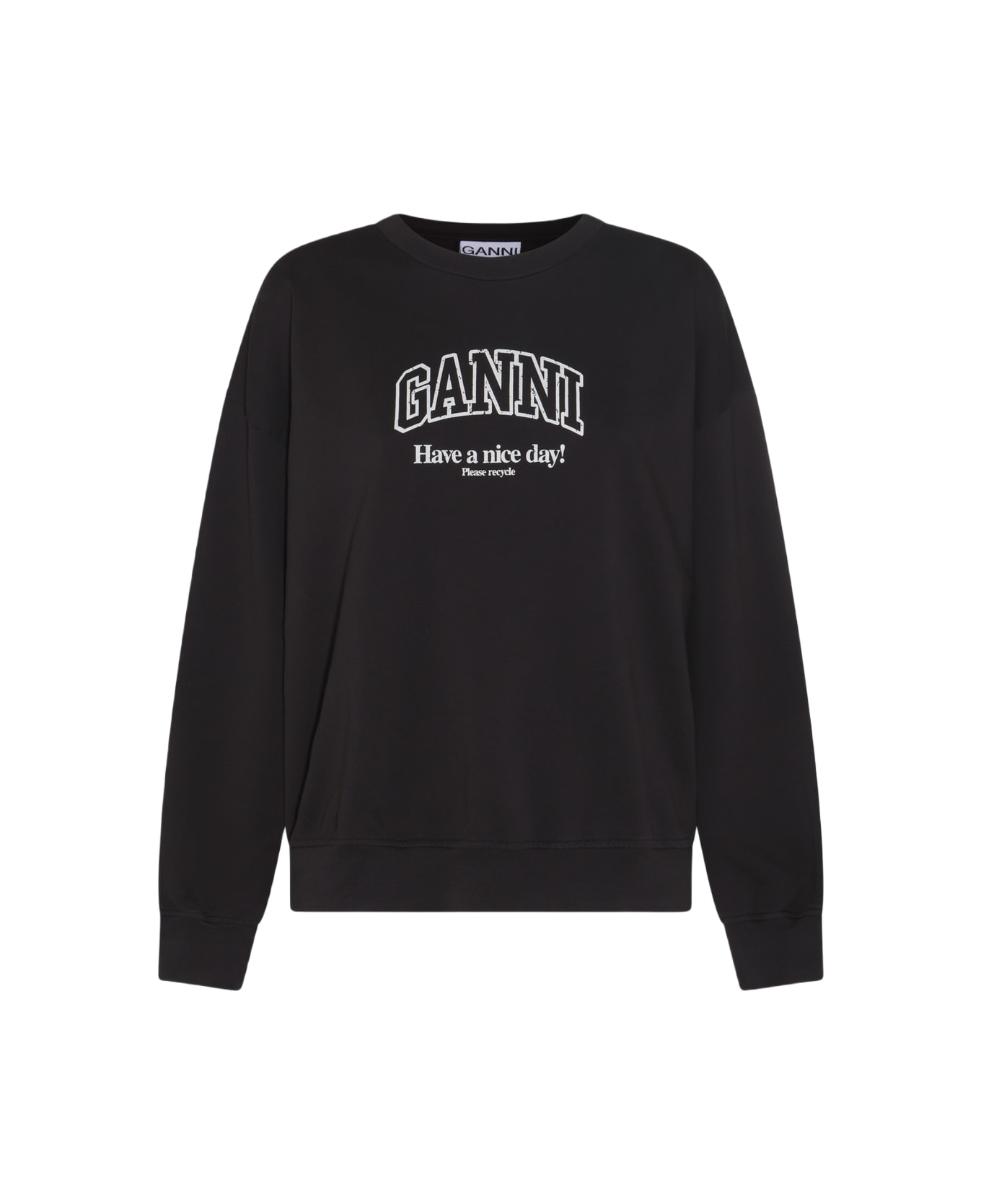 Ganni Black Cotton Sweatshirt - Black
