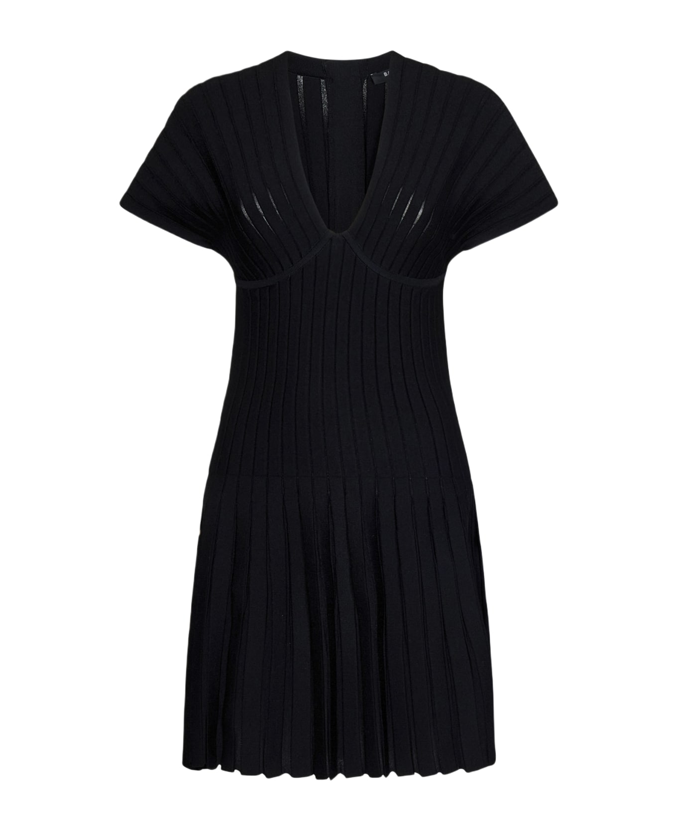 Balmain Short Sleeves Pleated Knit Dress - Black ワンピース＆ドレス