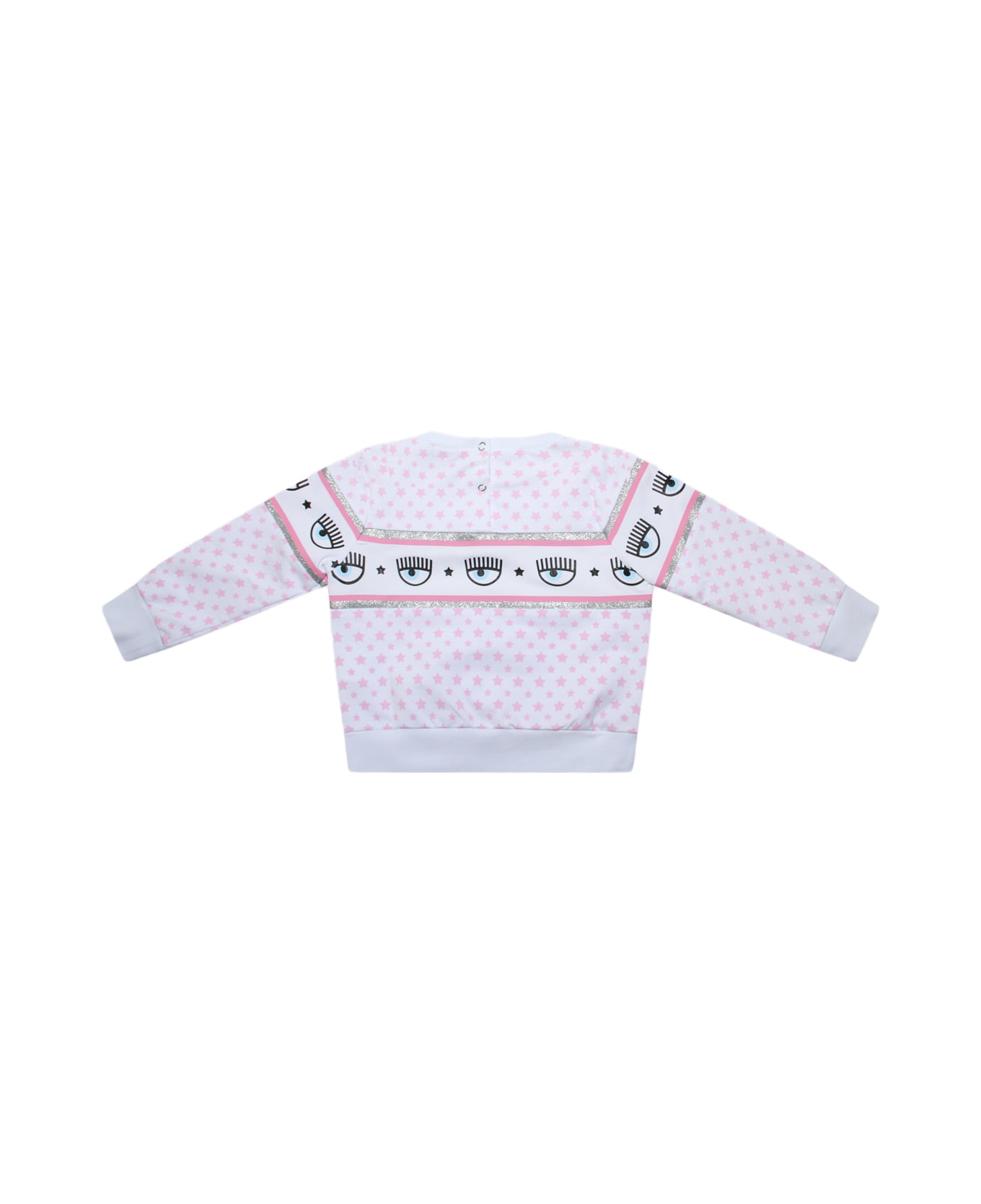 Chiara Ferragni White And Pink Fairytale Cotton Eyestar Sweatshirt - Bianco+Rosa Fairytale ニットウェア＆スウェットシャツ