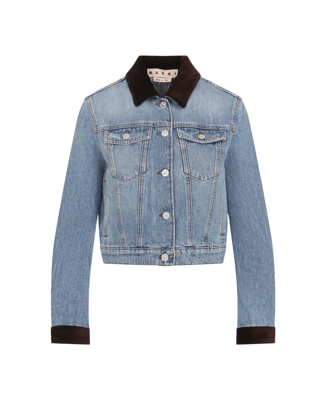 Marni Washed Bull Denim Trucker Cropped Jacket - Deep Blue