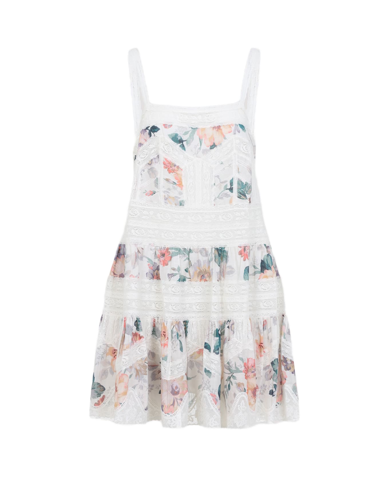 Zimmermann Acacia Lace-trim Mini Dress - Cmfl Cream Multi Floral