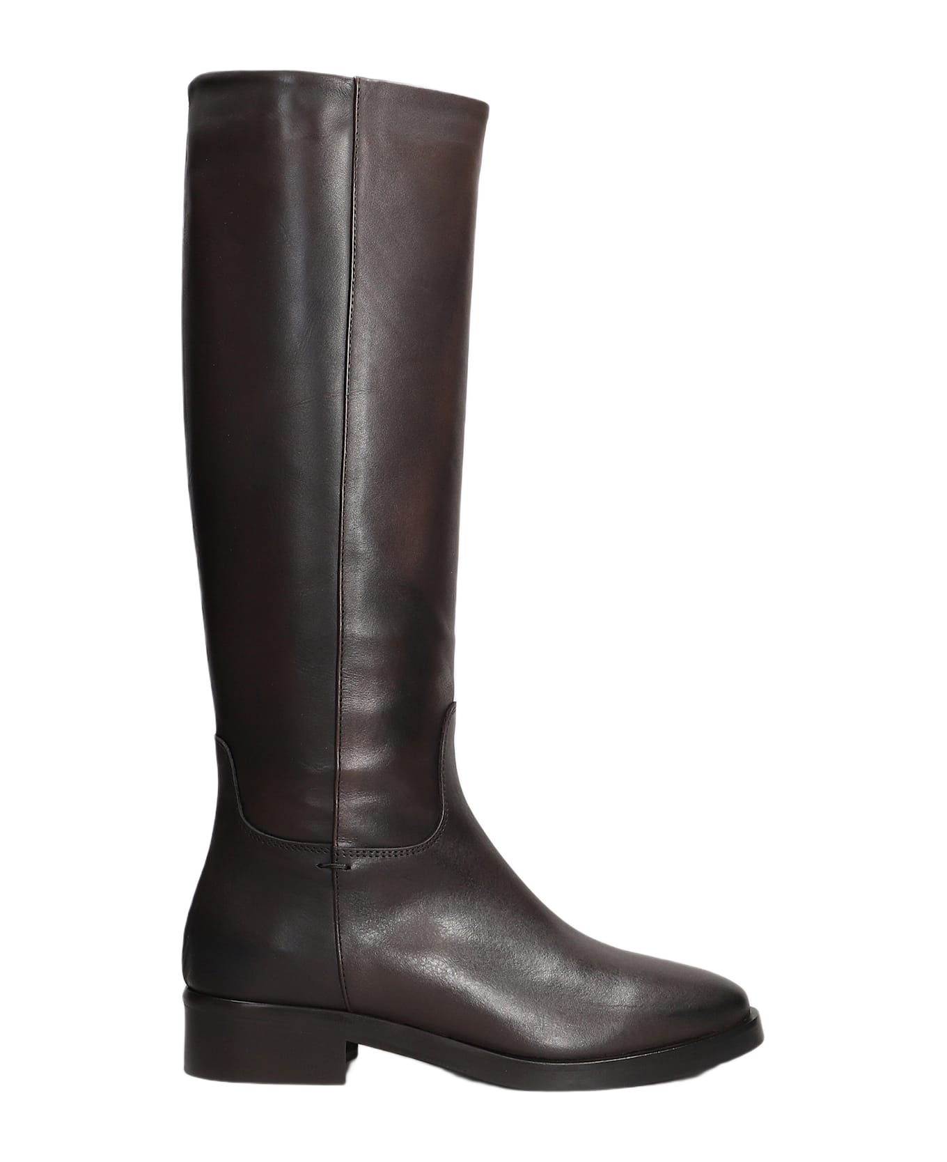 Julie Dee Low Heels Boots In Dark Brown Leather - dark brown