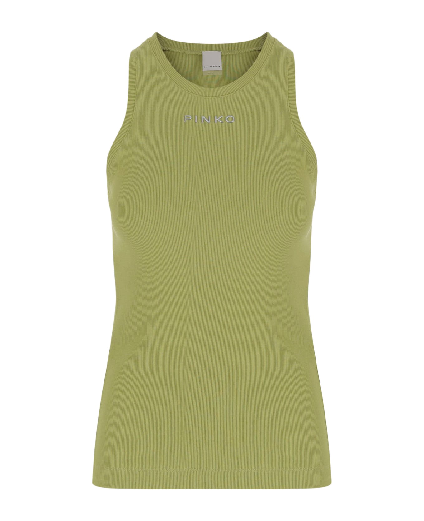 Pinko Stretch Cotton Tank Top With Logo - Green