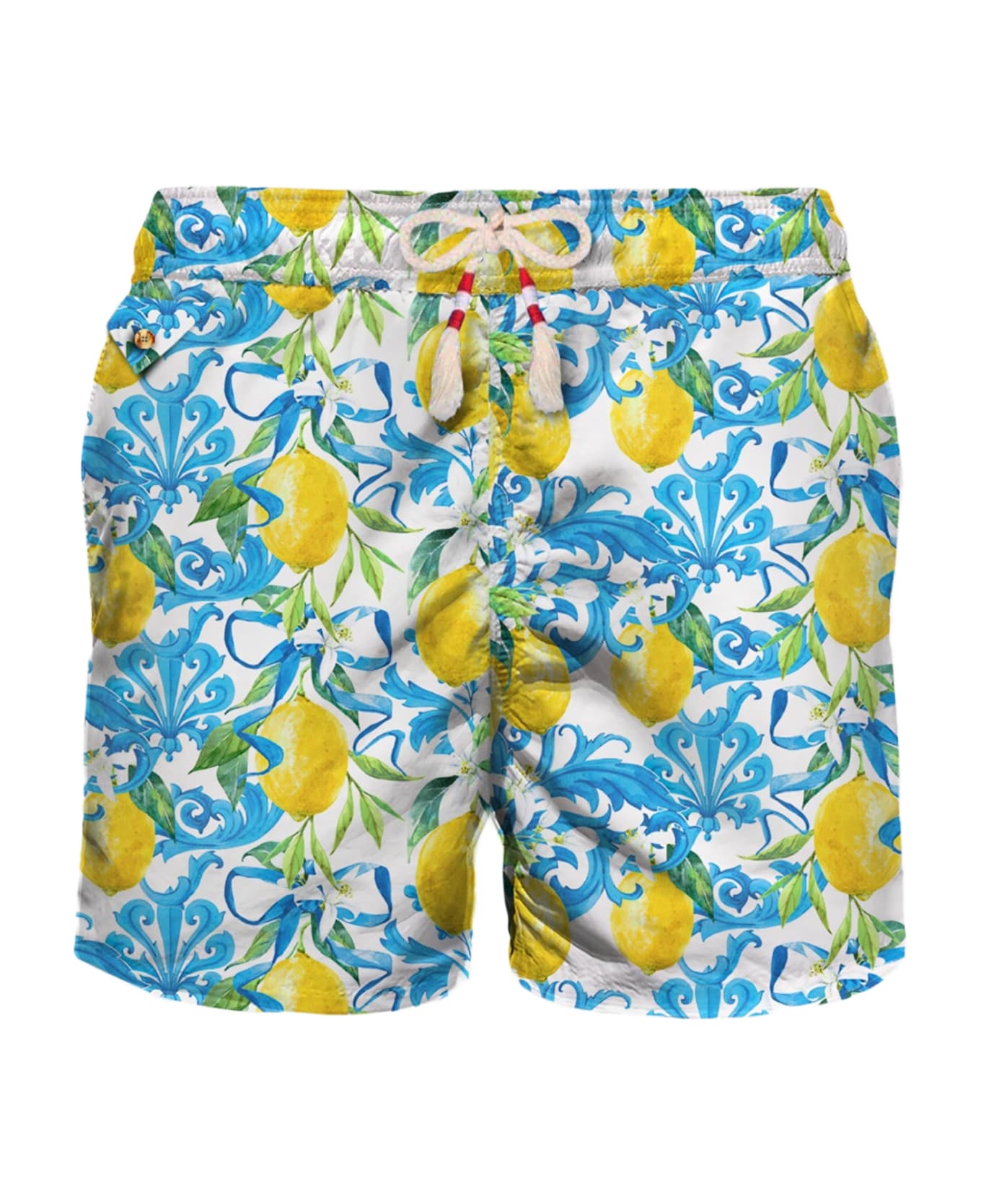 MC2 Saint Barth Man Light Fabric Swim Shorts With Lemon Print - WHITE