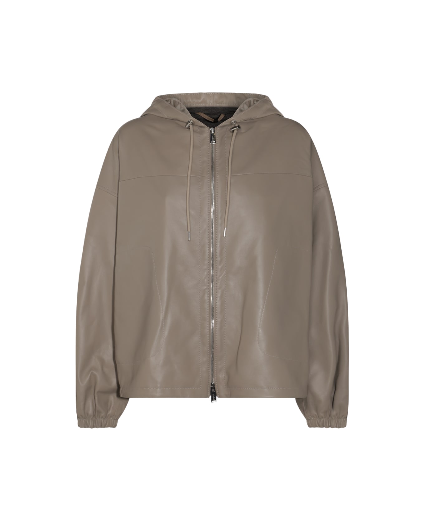 Add Beige Leather Jacket - Stone