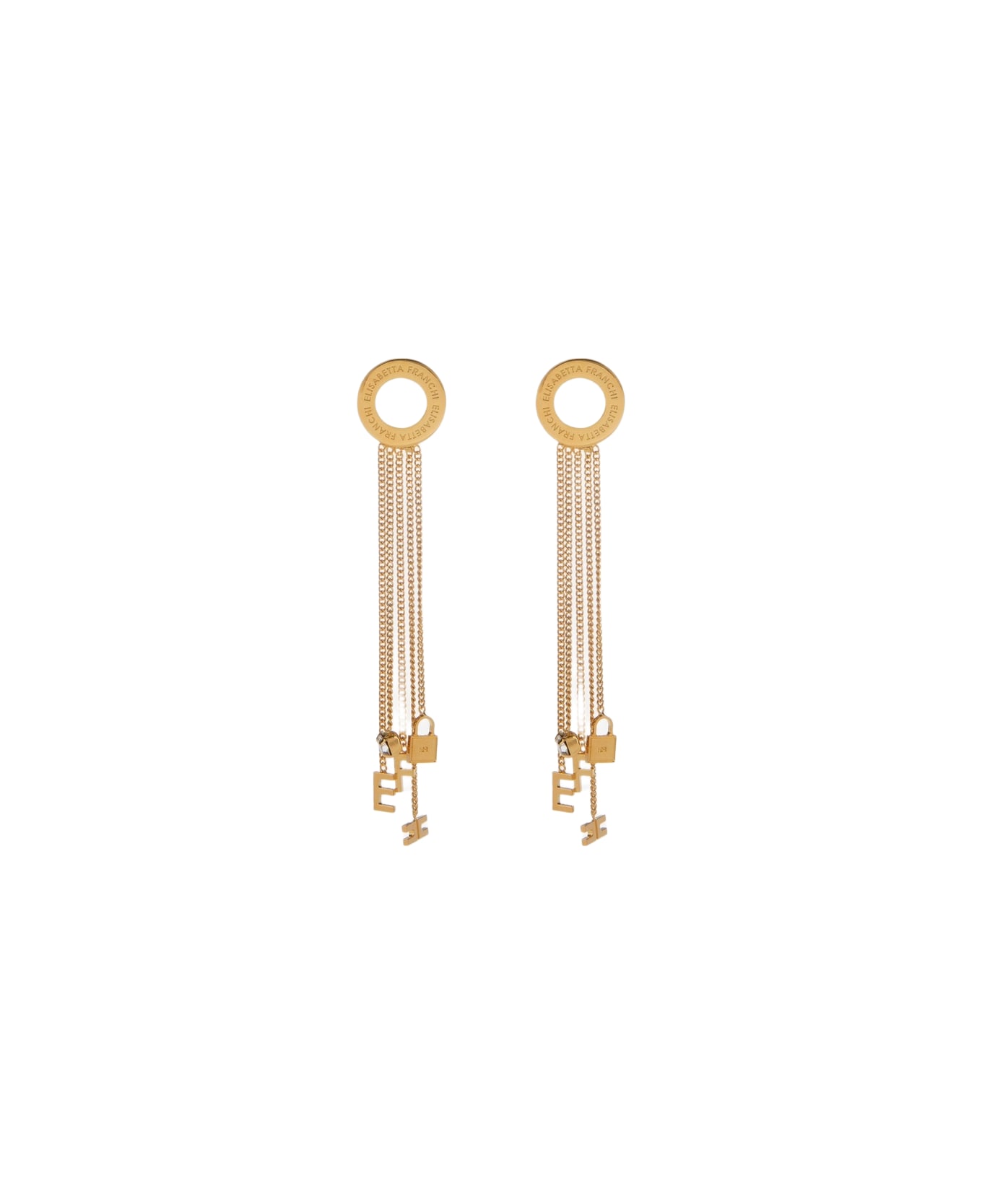 Elisabetta Franchi Earrings With Hanging Tassels And Charms - GOLD