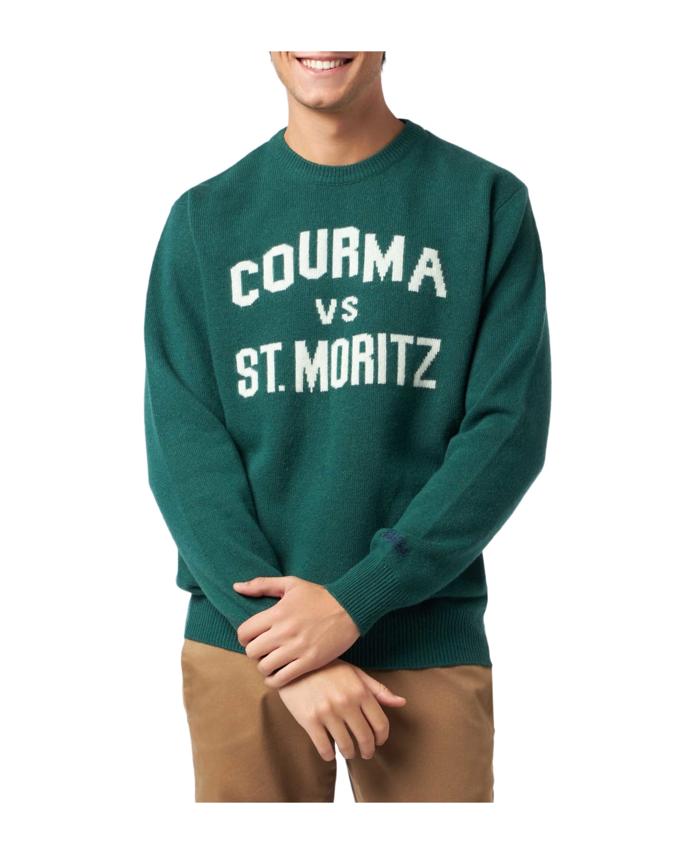 MC2 Saint Barth Man Crewneck Sweater With Courma Vs St. Moritz Jacquard - GREEN