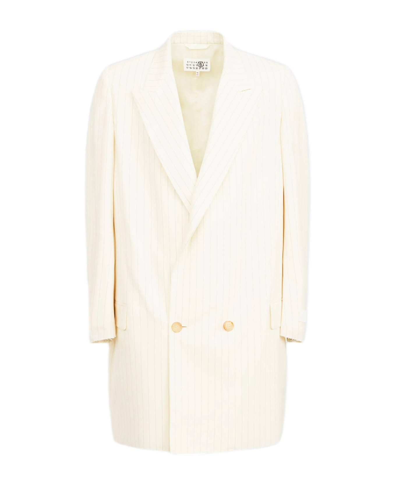 MM6 Maison Margiela Giacca Off white pinstriped long double-breated blazer - Panna コート