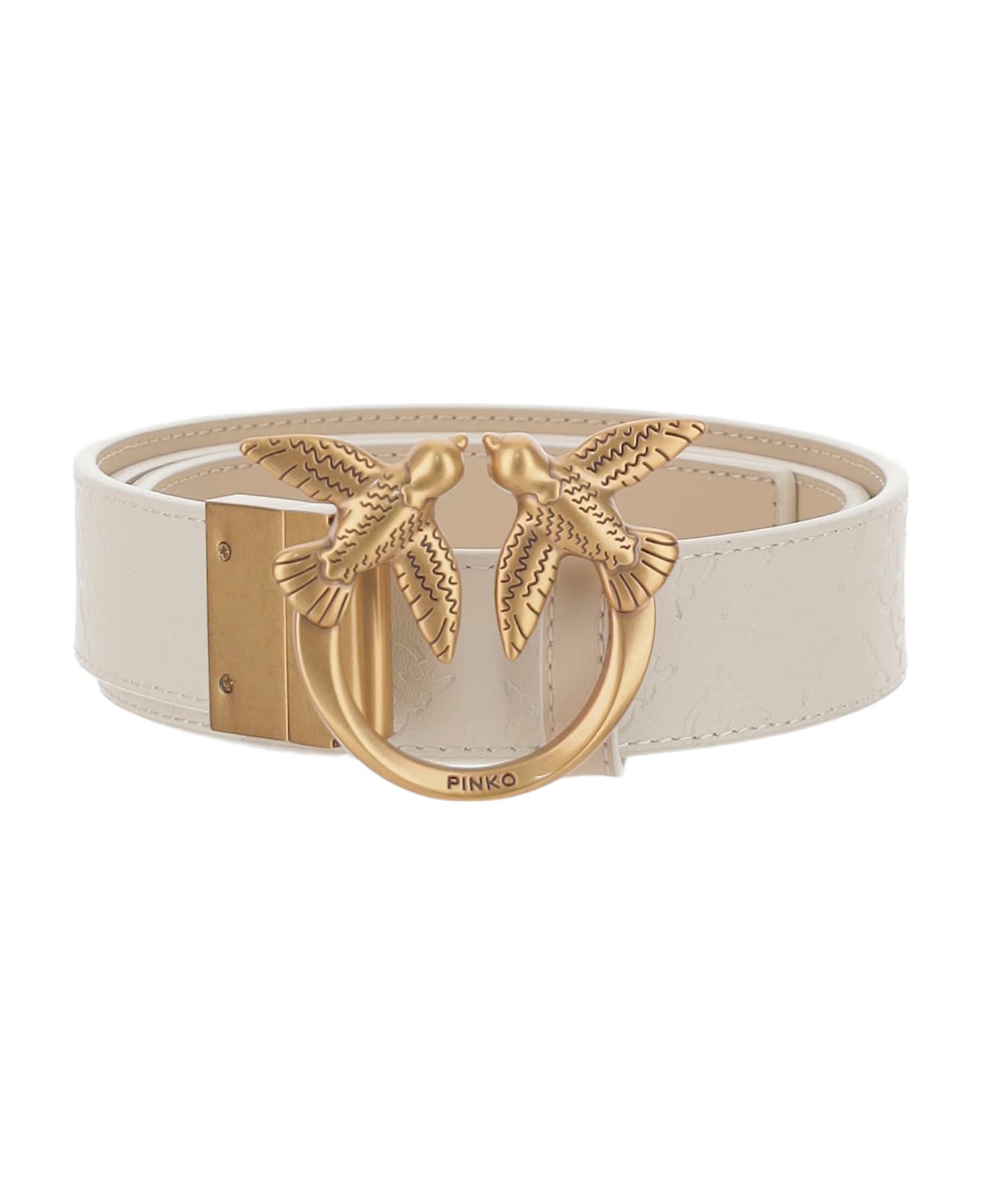 Pinko Leather Belt With Logo - White