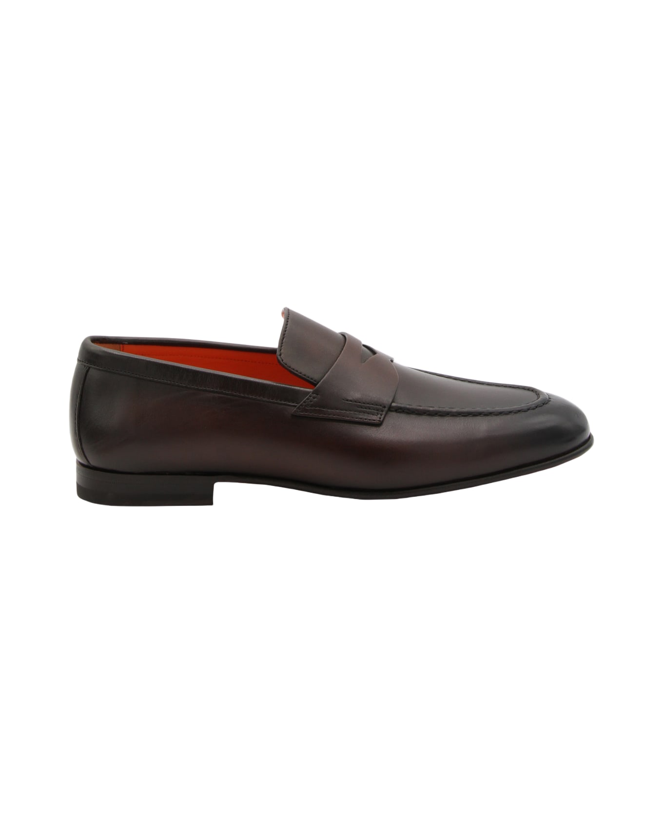 Santoni Brown Leather Loafers - Brown ローファー＆デッキシューズ