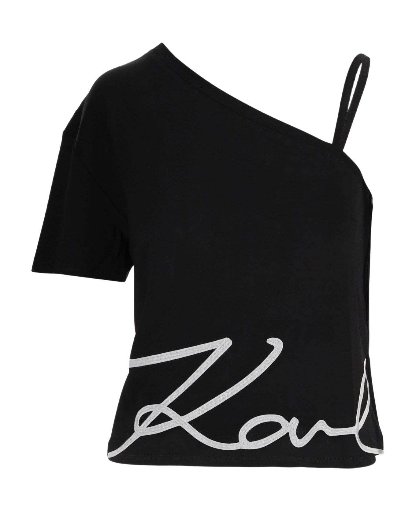 Karl Lagerfeld One-shoulder T-shirt With Logo - Black Tシャツ