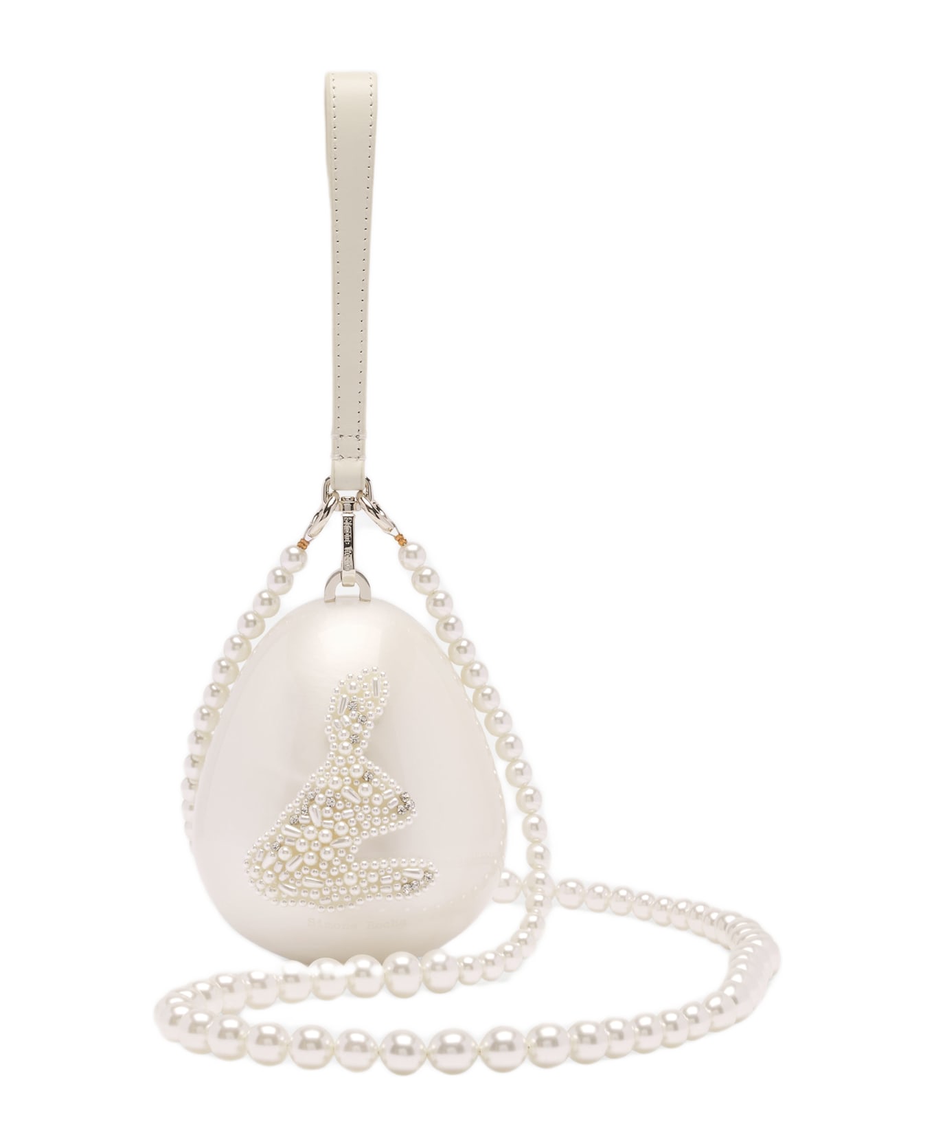 Simone Rocha Micro Egg Bag W/ Pearl Crossbody W/ Chain - White