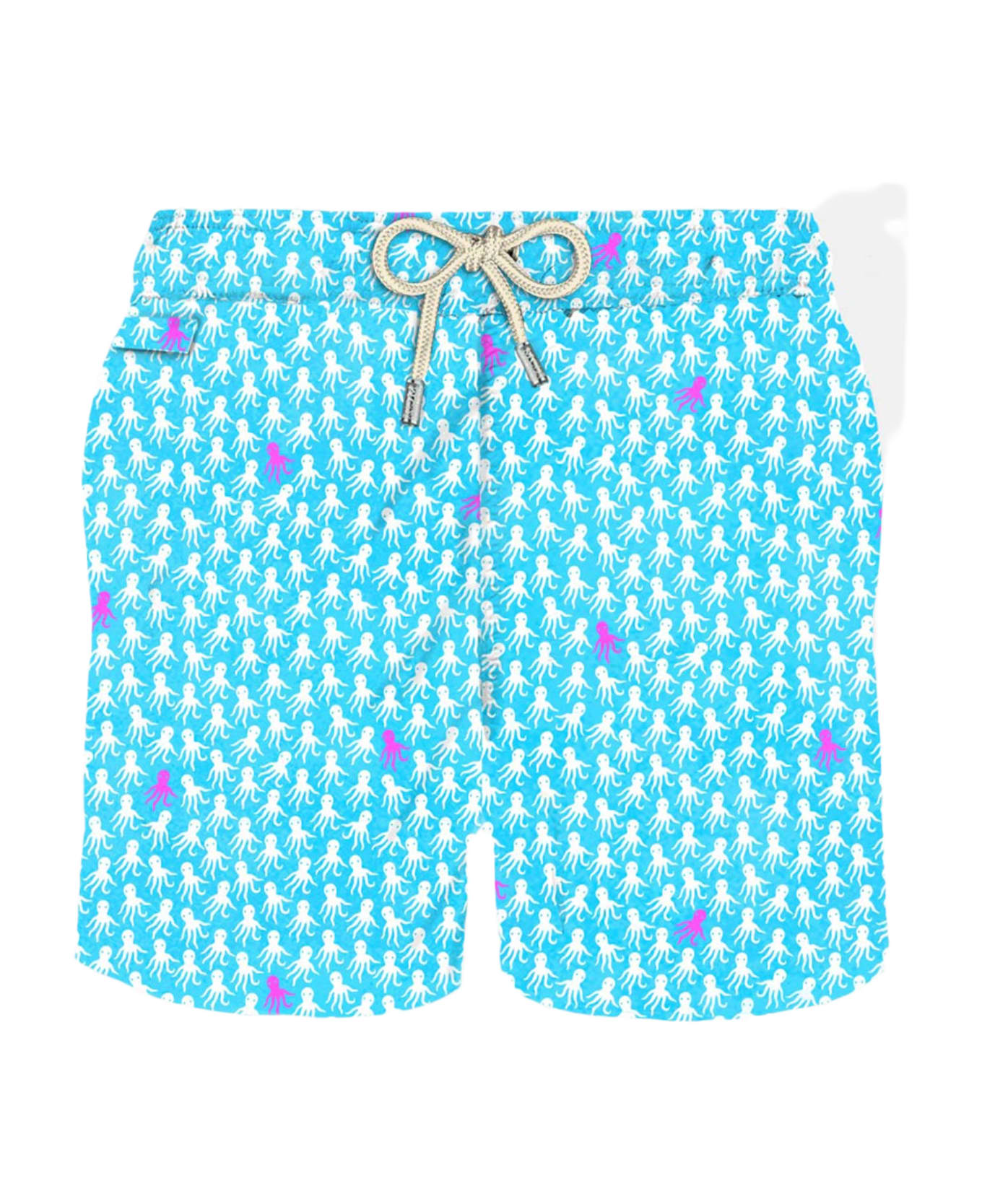 MC2 Saint Barth Man Light Fabric Swim Shorts With White And Fuchsia Octopus Print - SKY