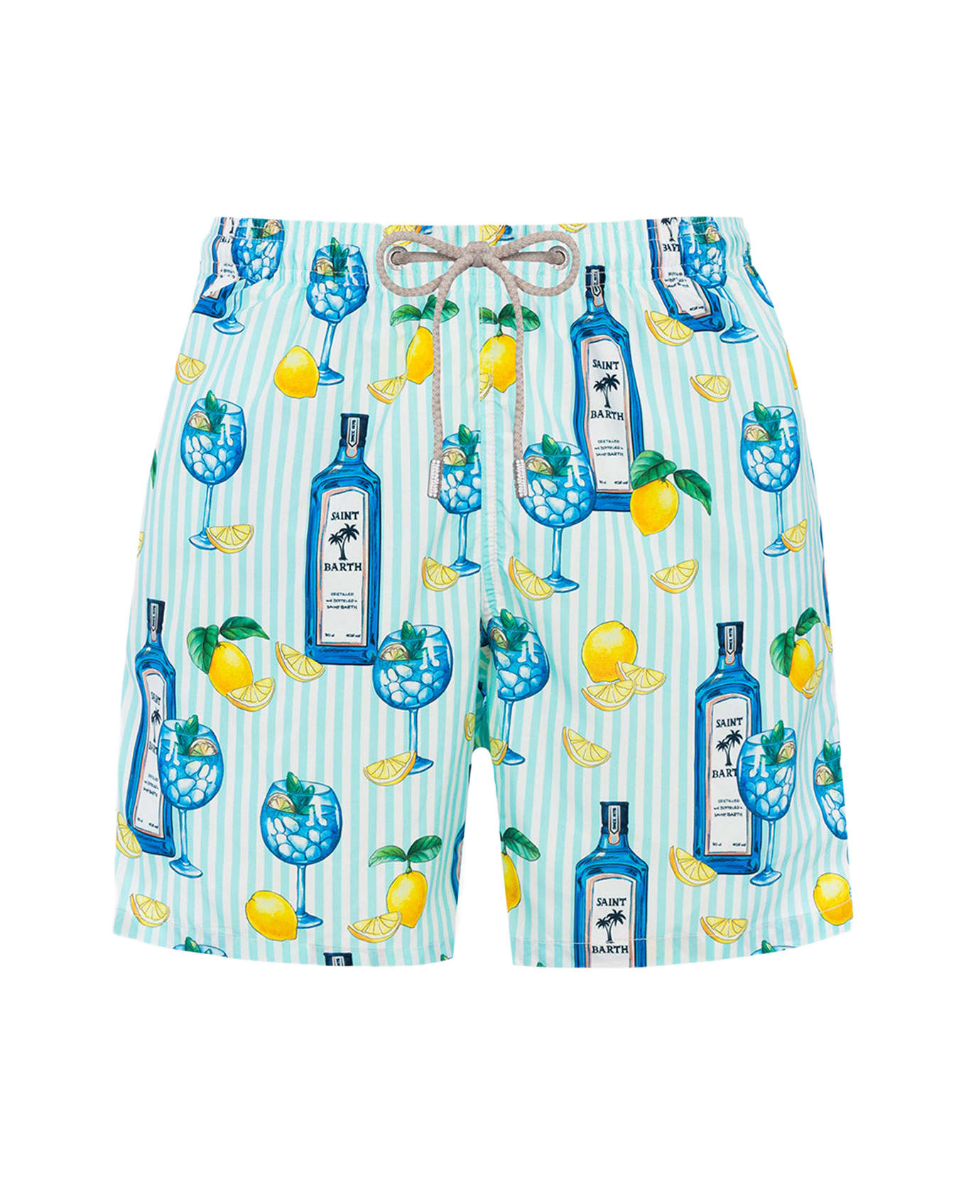 MC2 Saint Barth Man Lightweight Fabric Swim-shorts Lighting With Gin Tonic Print - GREEN