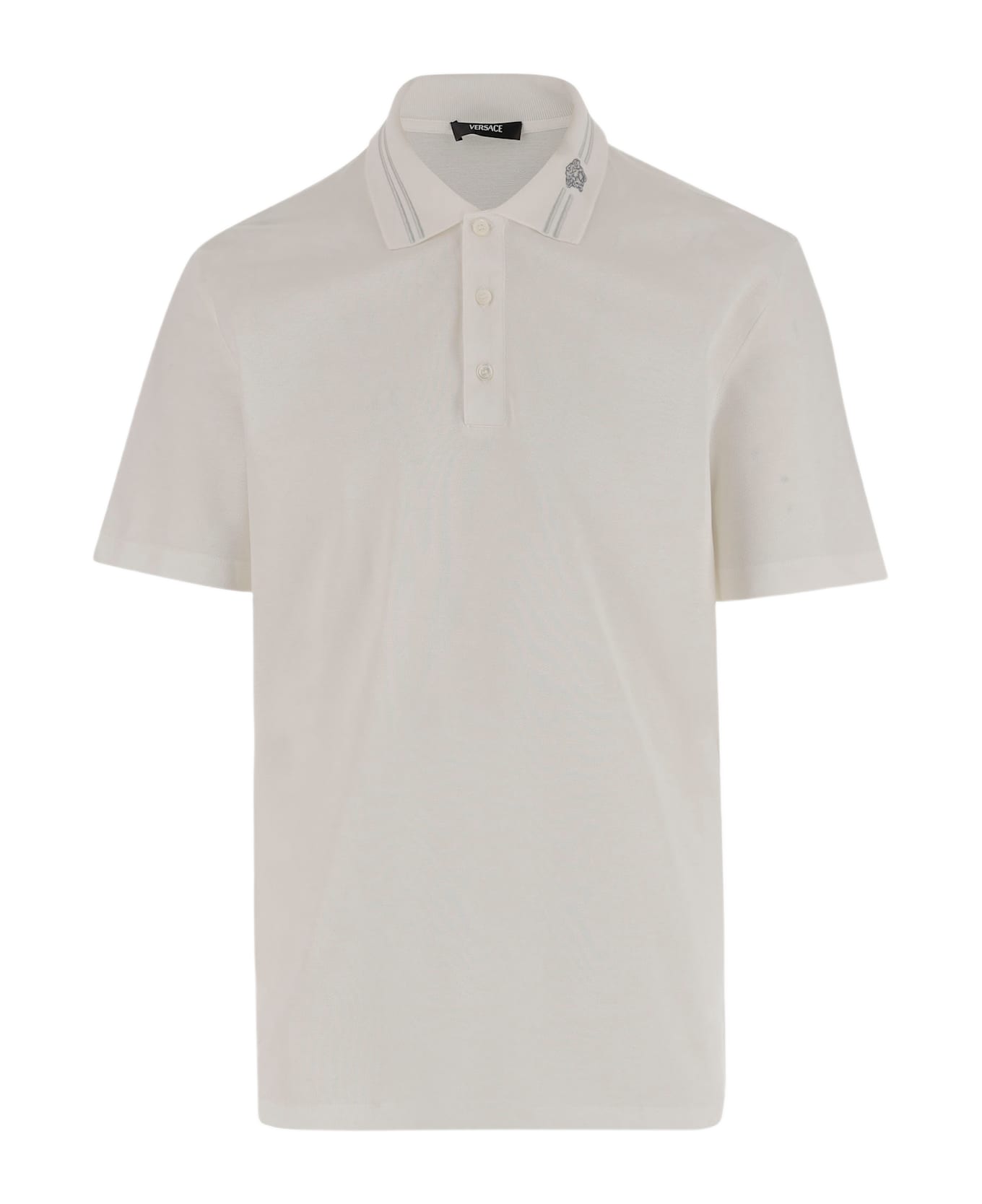 Versace Polo Shirt With Medusa Embroidery - White