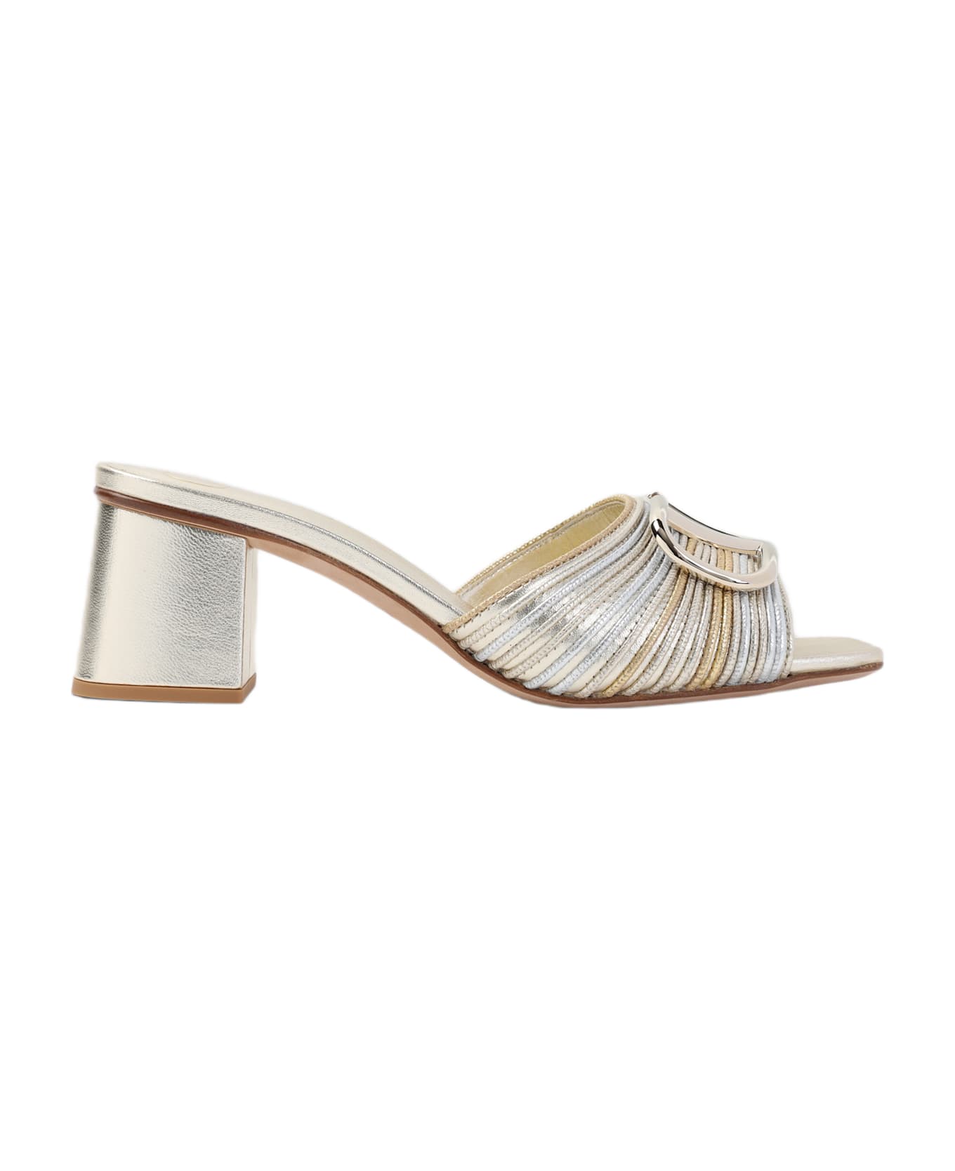 Valentino Garavani V Logo Signature Mule - Silver Platino Antique Brass