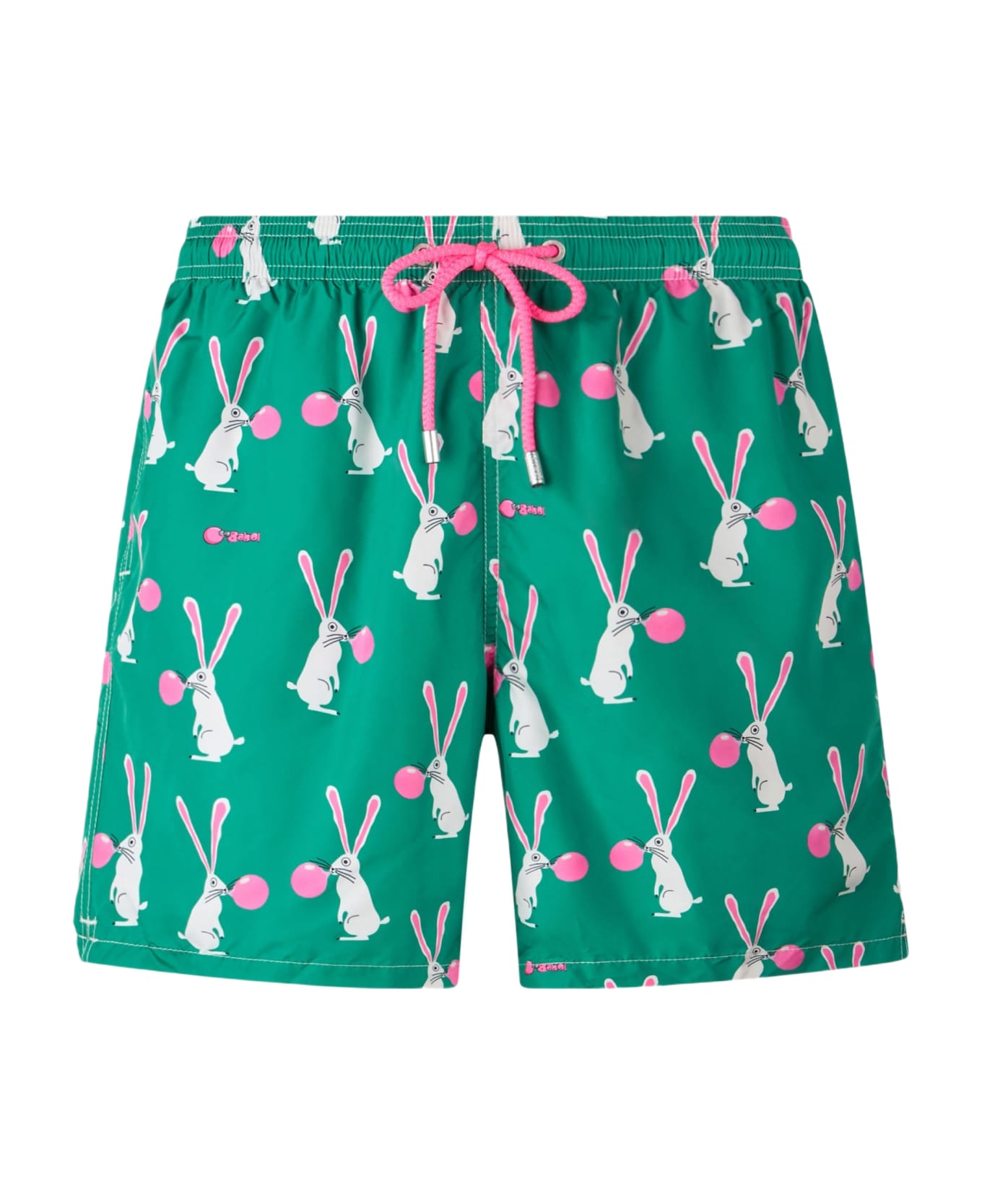 MC2 Saint Barth Man Lightweight Fabric Swimshorts Lighting With Big Babol Rabbits Print | Big Babol Special Edition - GREEN