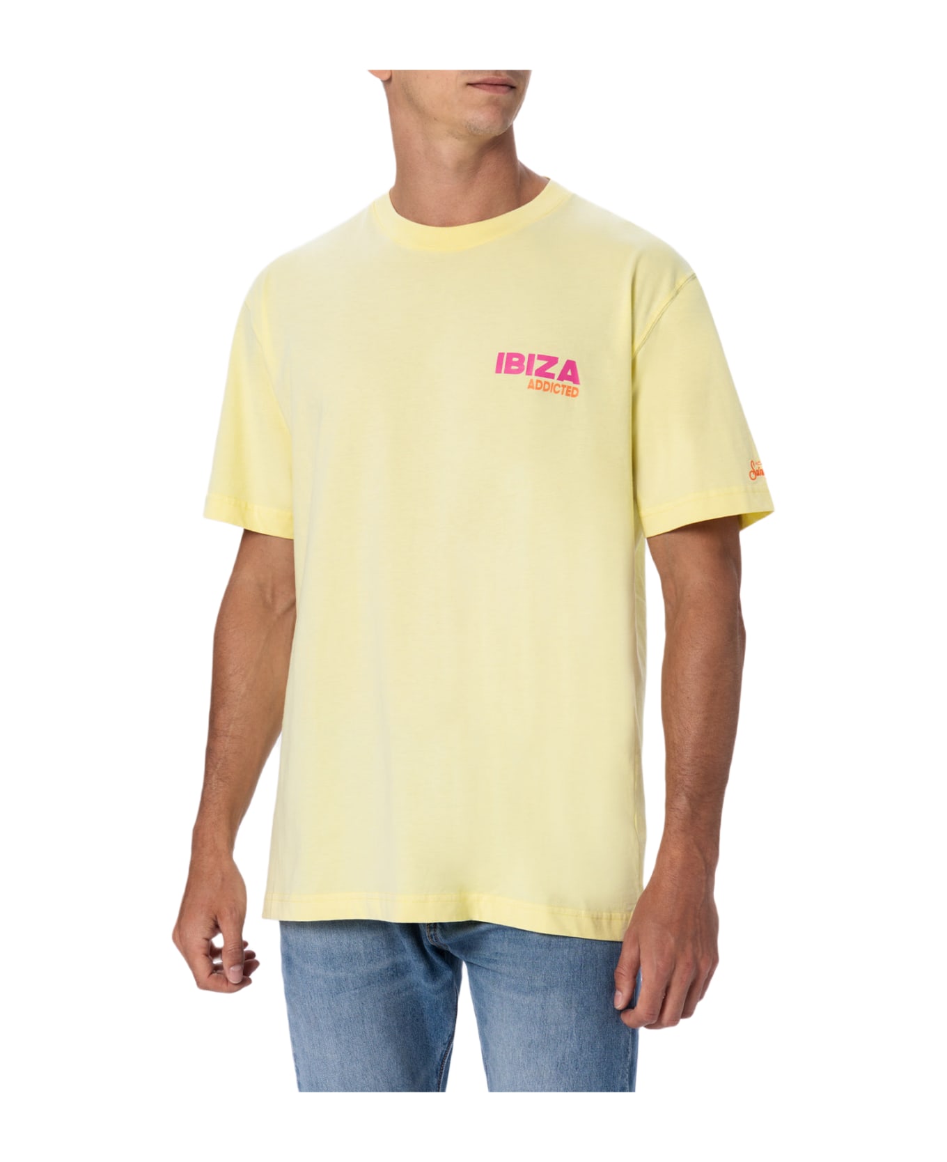 MC2 Saint Barth Man Cotton T-shirt With Ibiza Addicted Postcard Placed Print - YELLOW