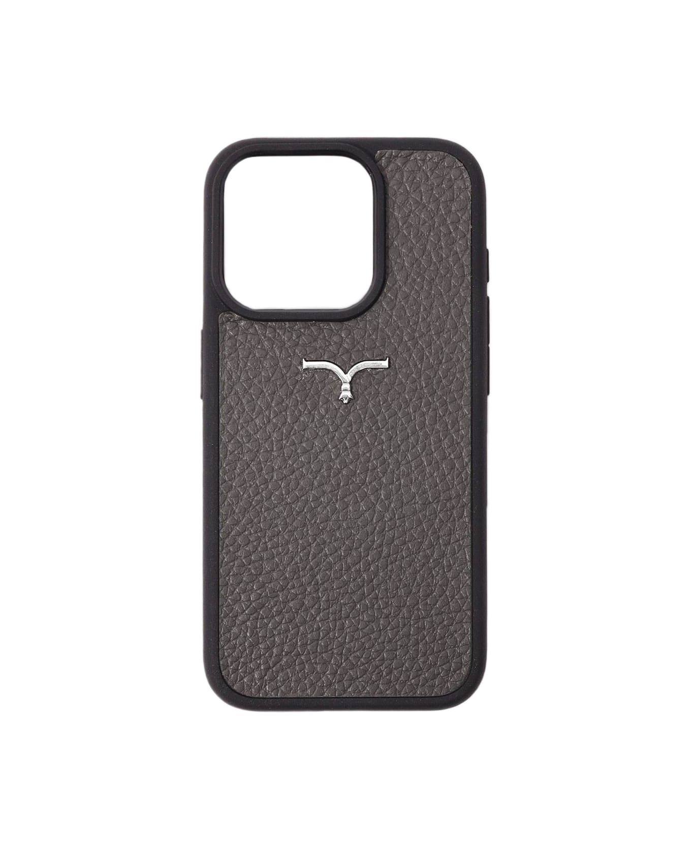 Larusmiani Calf Leather Cover For Iphone 15 Accessory - DimGray