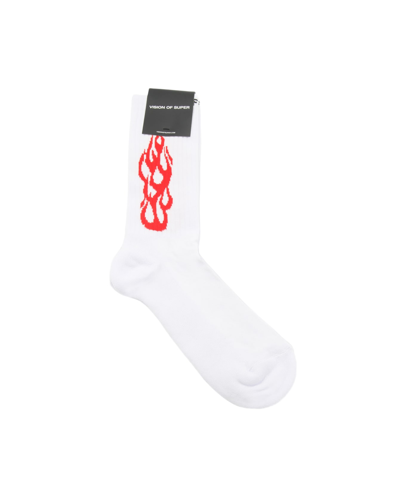 Vision of Super White And Red Cotton Outline Flames Socks