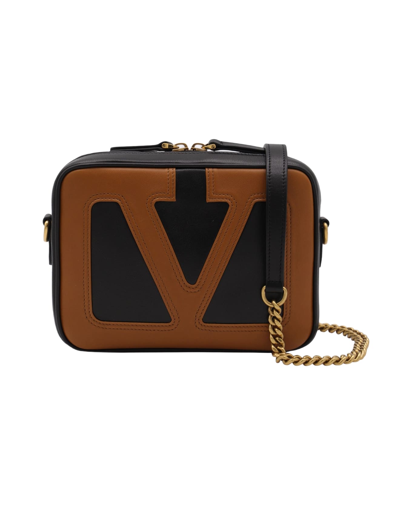 Valentino Garavani Black And Brown Leather Crossbody Bag - NERO/SPICE