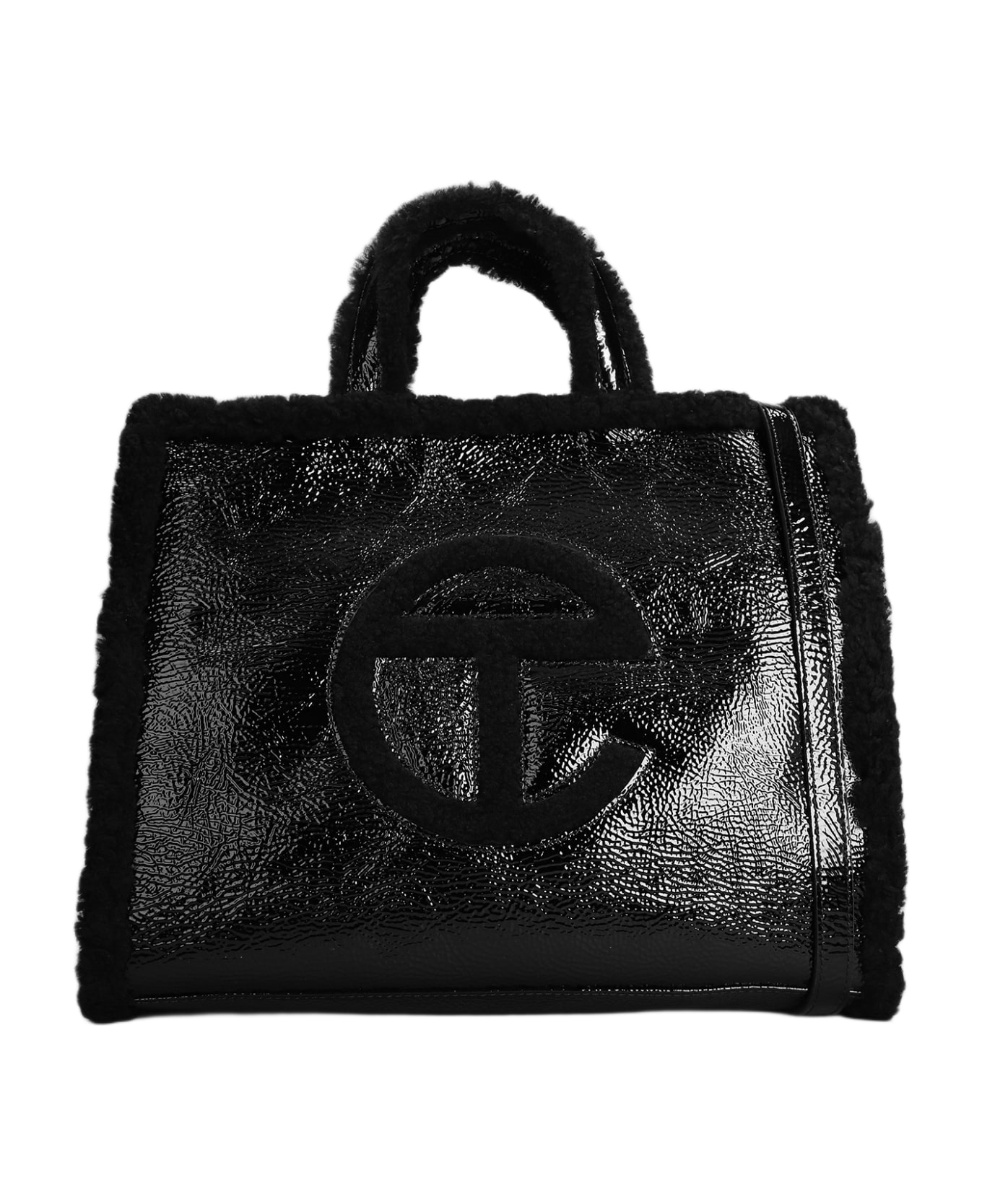UGG Shopper Crinkle M Shoulder Bag In Black Leather - black