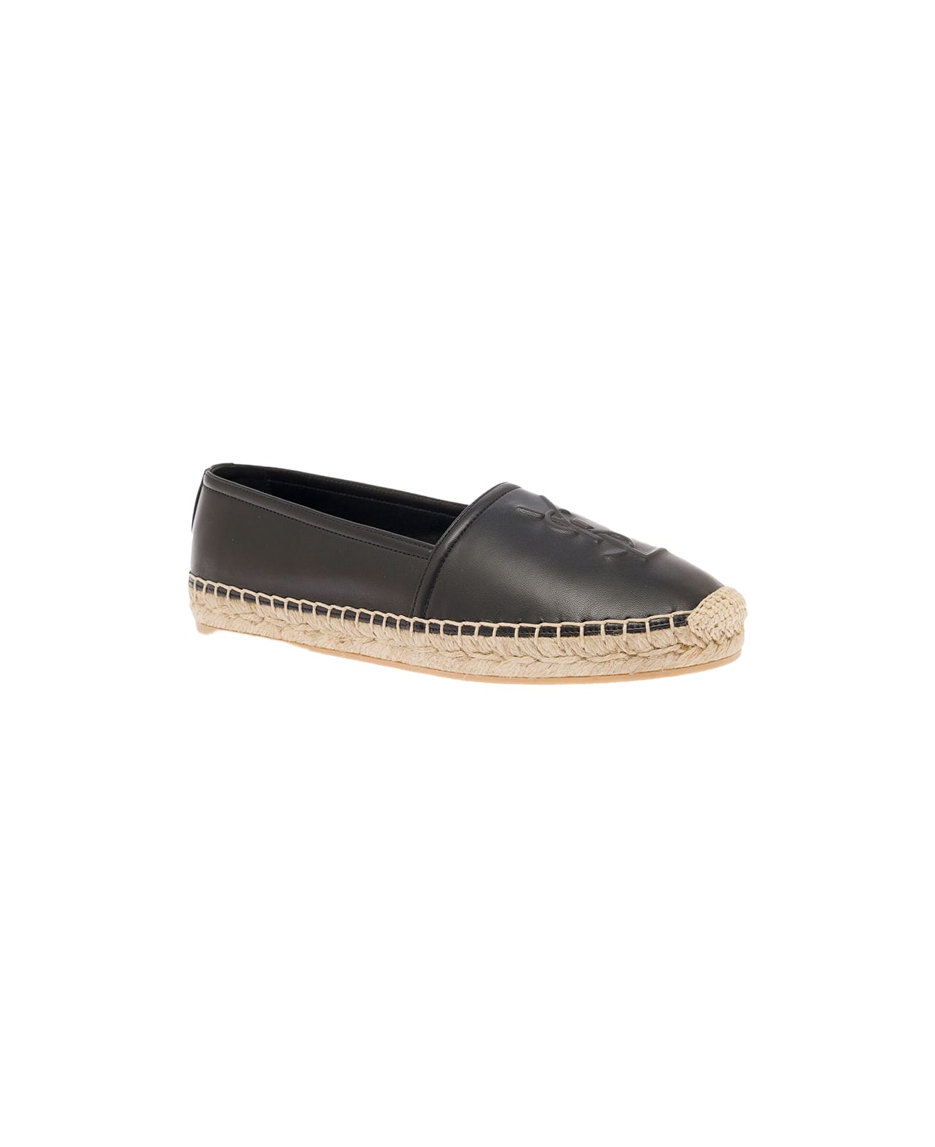 Saint Laurent Black Espadrilles With Logo In Leather Woman - Black