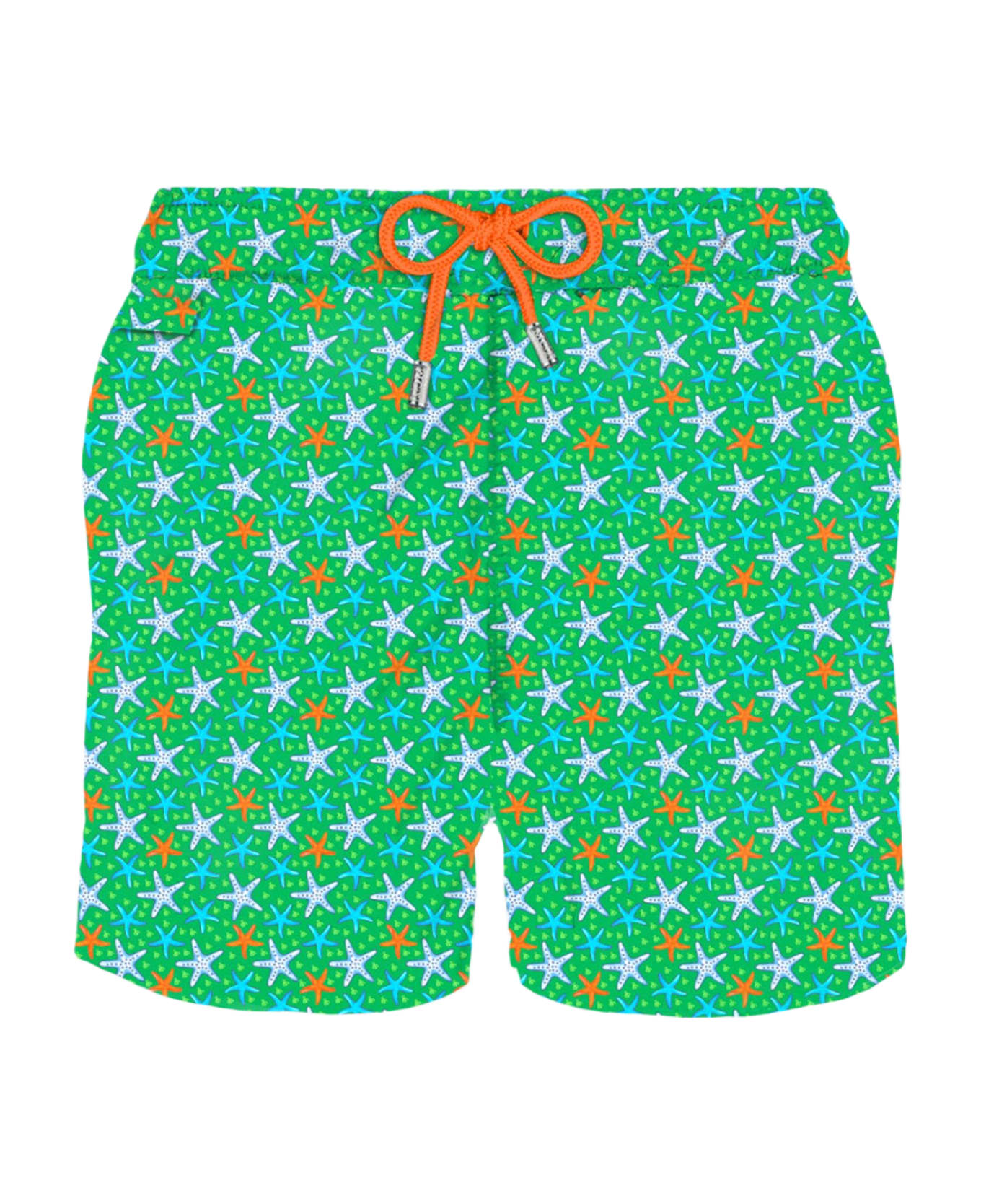 MC2 Saint Barth Man Light Fabric Swim Shorts With Multicolor Starfish Print - GREEN
