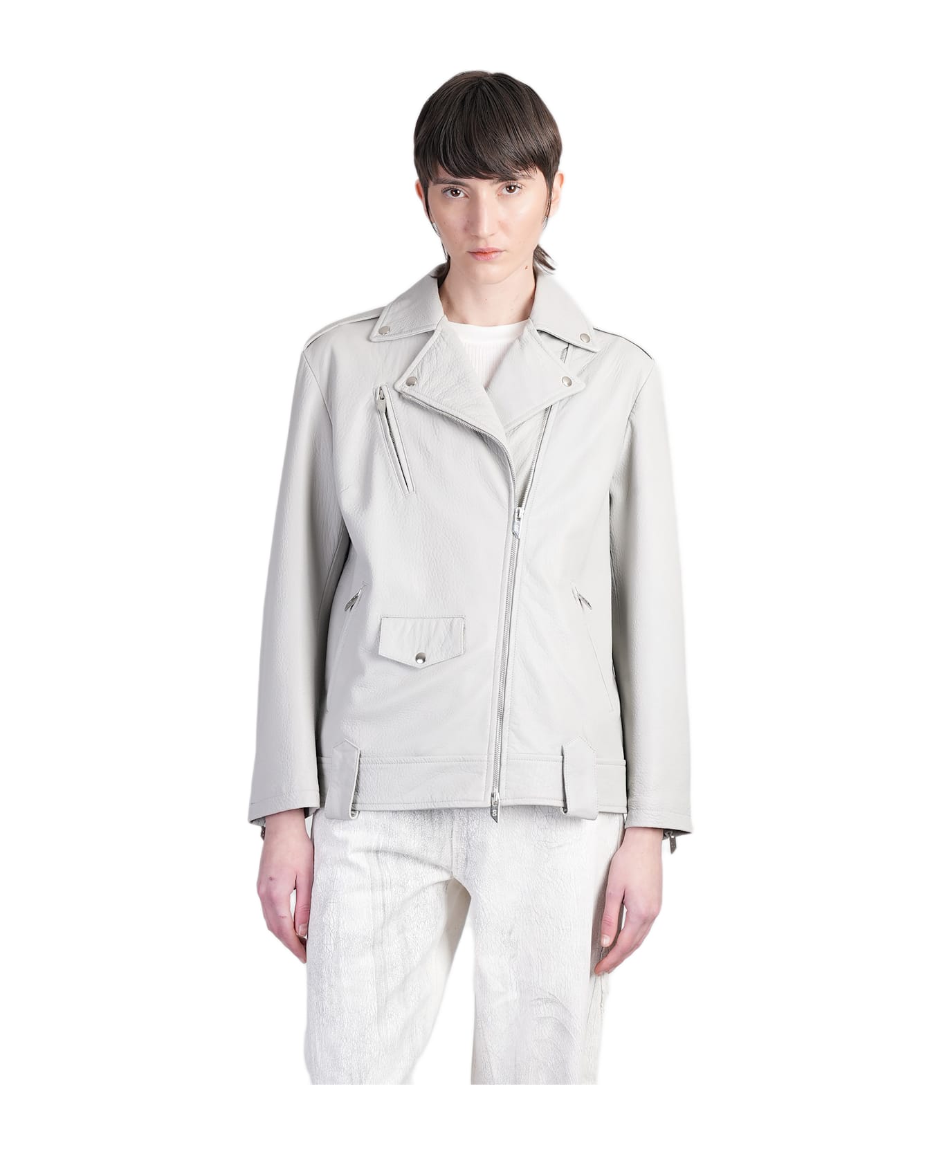 Salvatore Santoro Biker Jacket In Grey Leather - grey