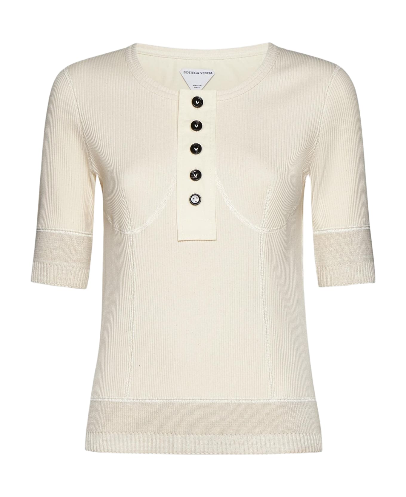 Bottega Veneta Ribbed Knit Cotton Top - IVORY