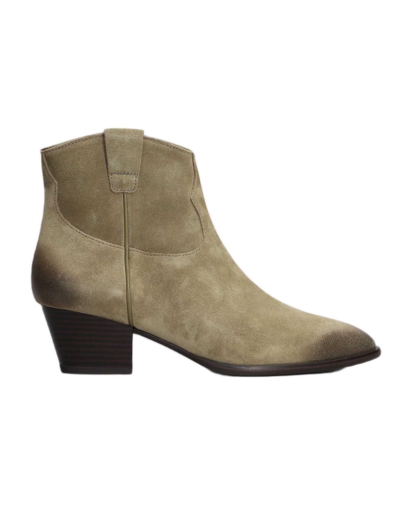 Ash Fame Texan Ankle Boots In Khaki Suede - khaki
