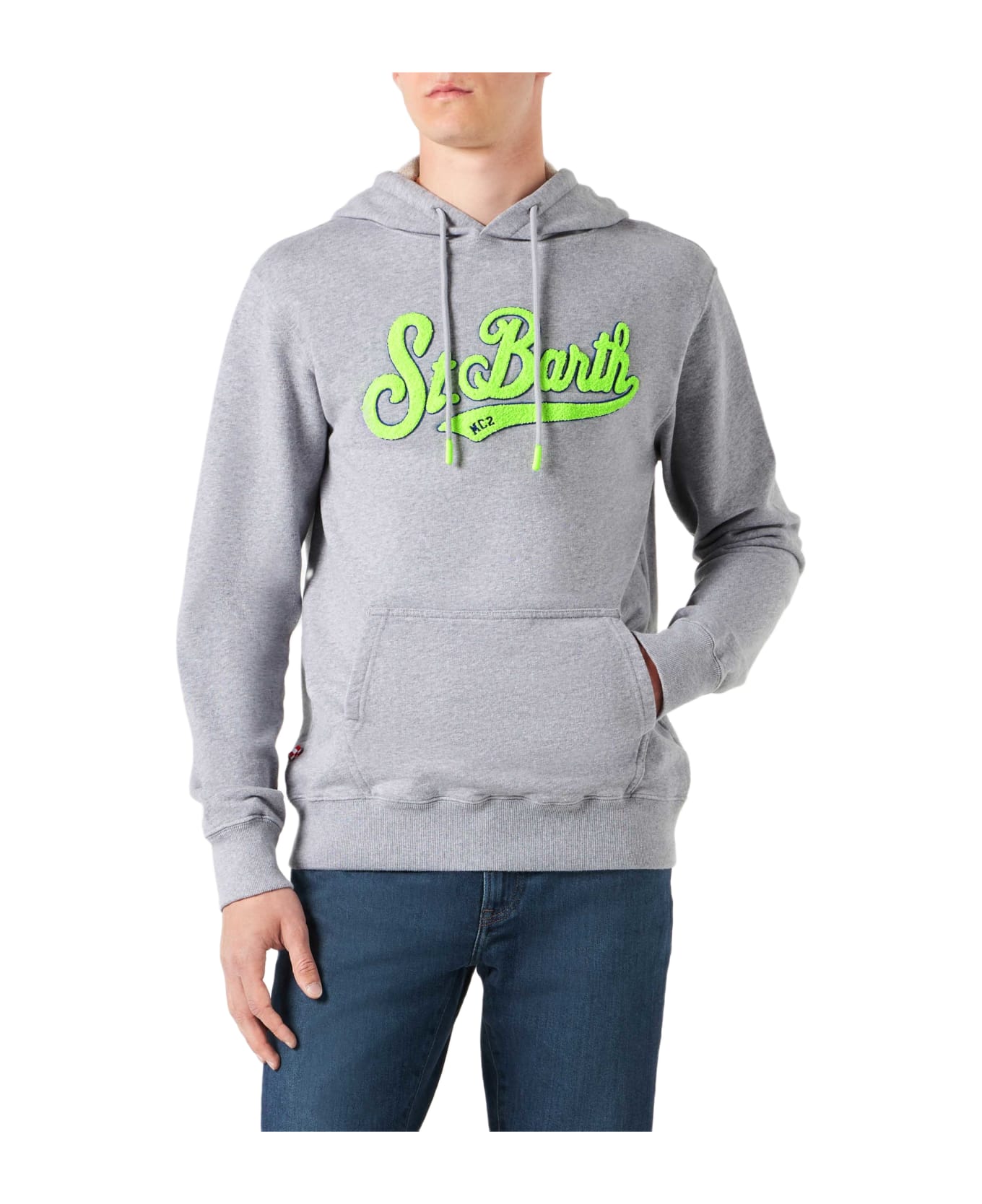 MC2 Saint Barth Man Cotton Hooded Grey Sweatshirt - GREY