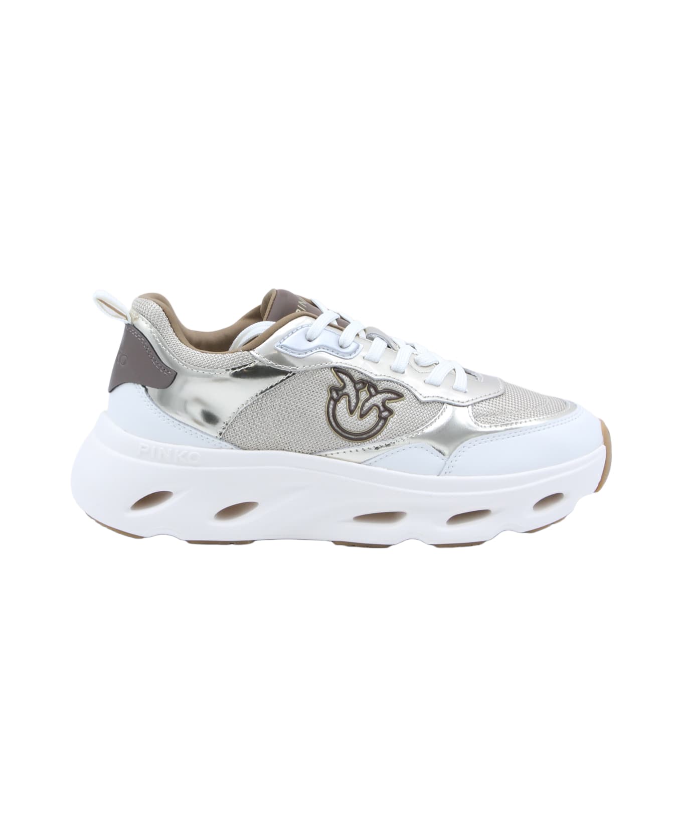 Pinko Platinum Leather Pink 09 Sneakers - PLATINUM