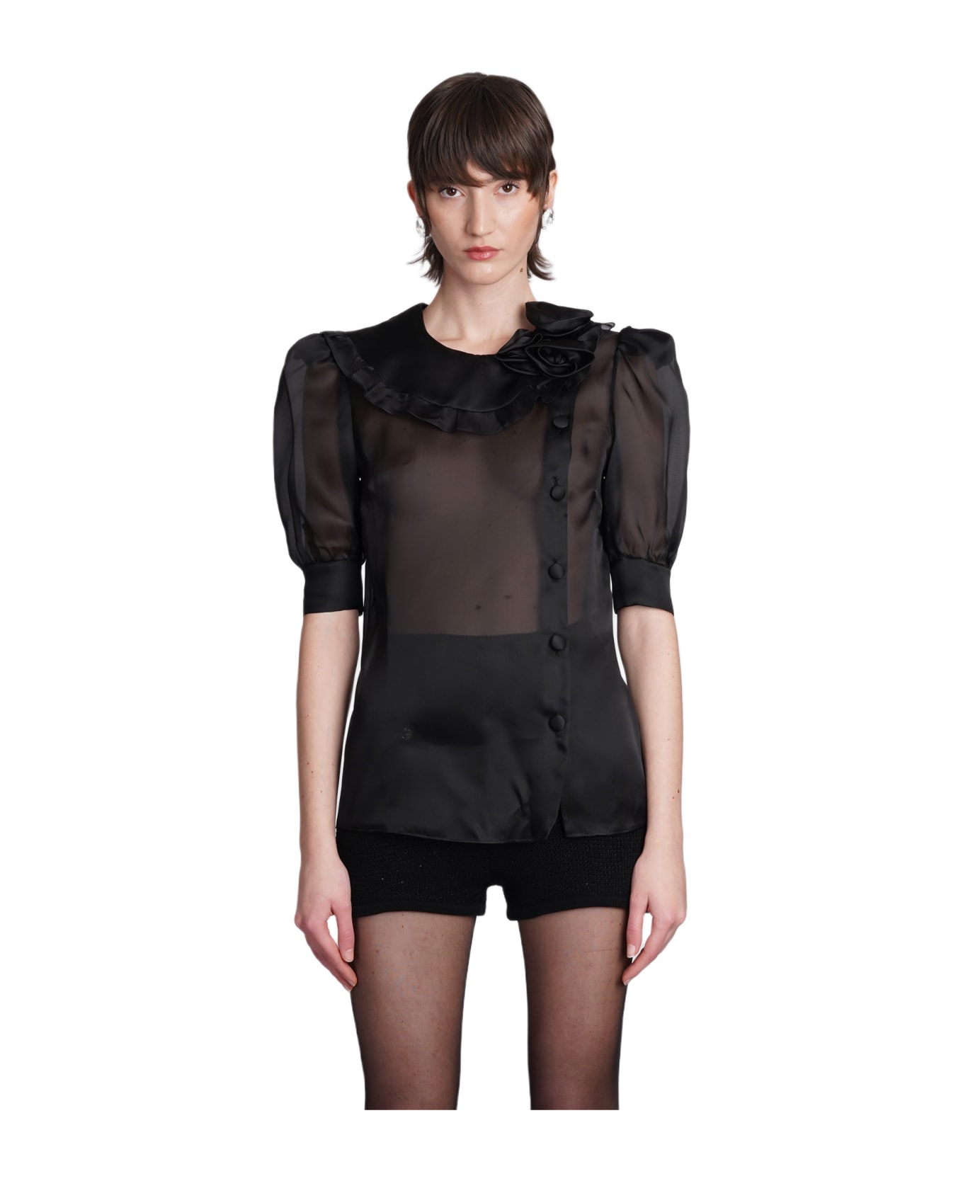 Alessandra Rich Shirt In Black Silk - black ブラウス