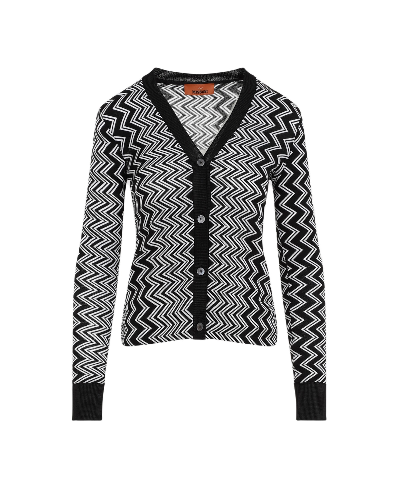 Missoni Zigzag Patterned Knitted Cardigan - Lg Black White
