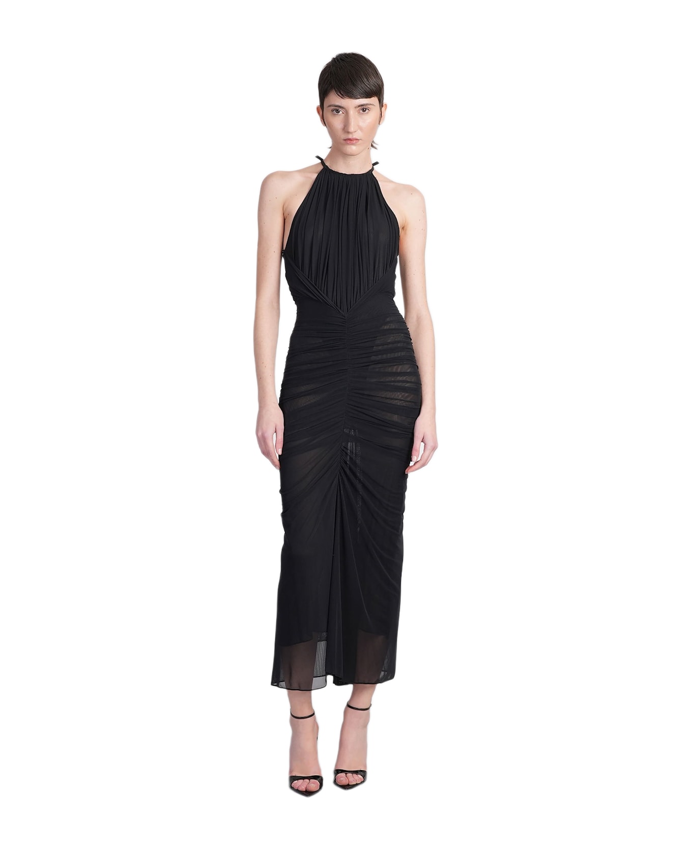Mugler Long Dress In Black Polyamide - black