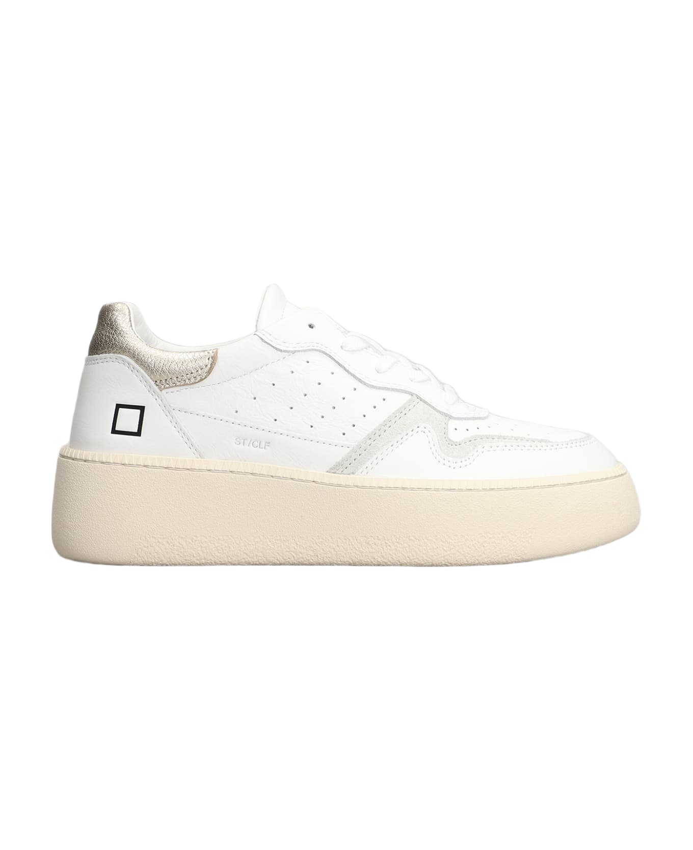 D.A.T.E. Step Sneakers In White Leather - Bianco/Platino