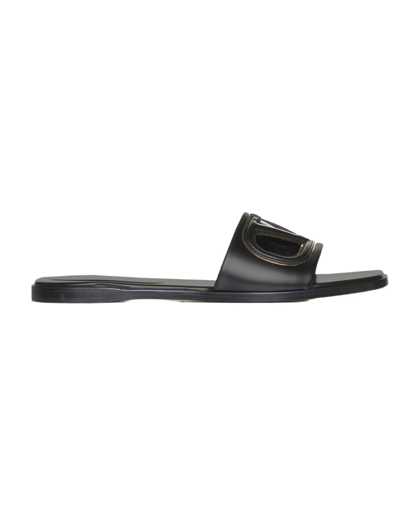 Valentino Garavani Black Leather Vlogo Cut-out Slide Sandals - Black
