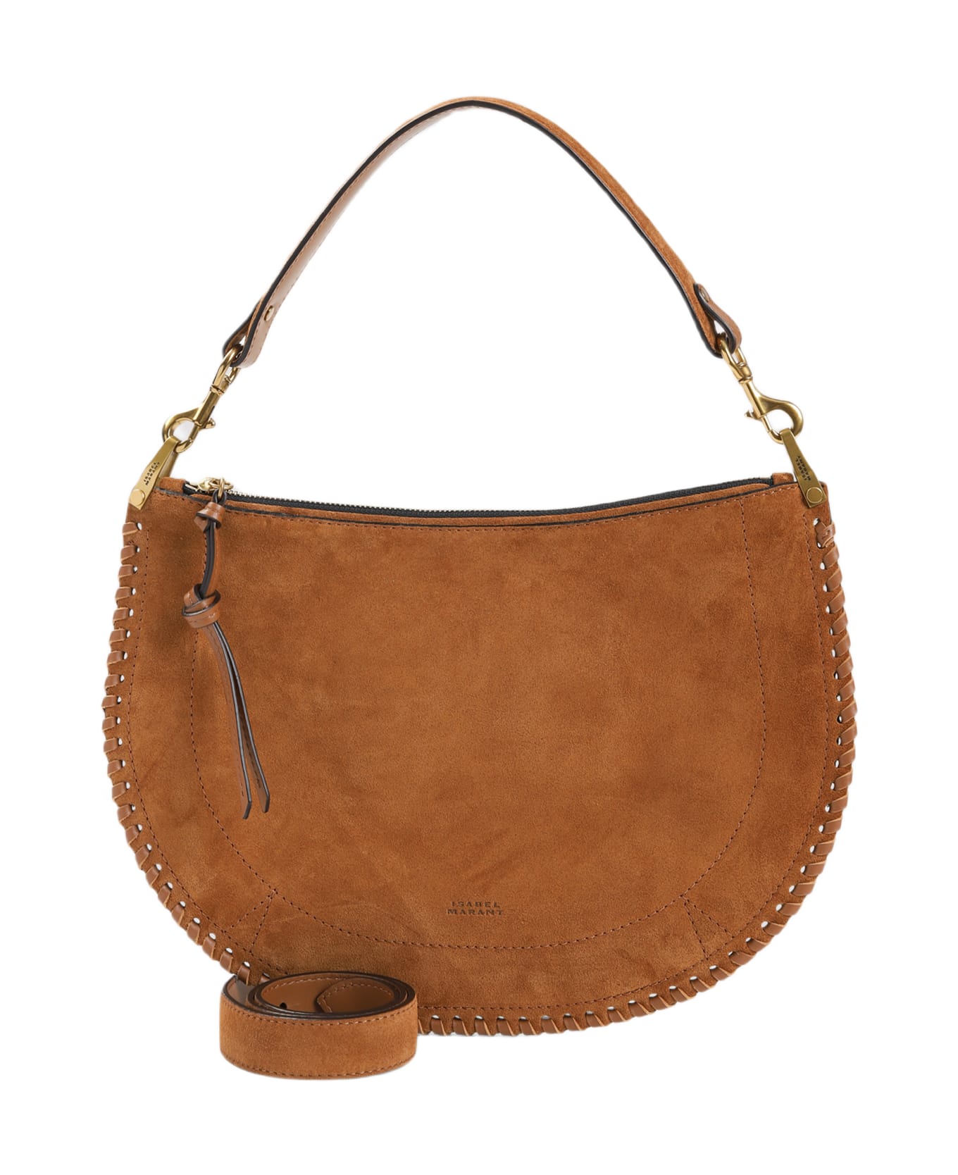Isabel Marant Oskan Soft Zip Shoulder Bag In Brown Suede - Co Cognac