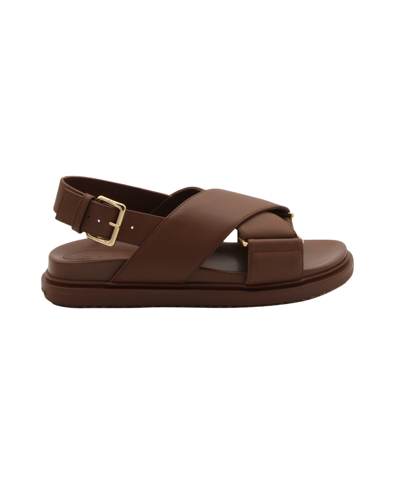 Marni Brown Leather Fussbet Sandals - Brown サンダル