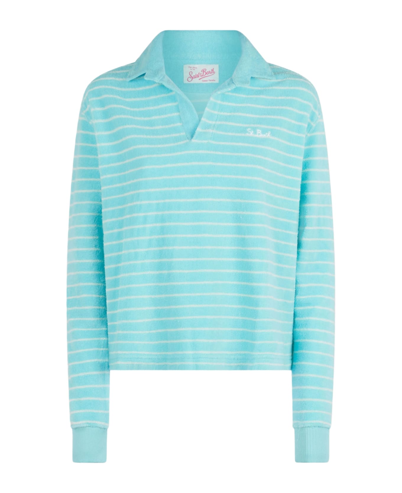 MC2 Saint Barth Light Blue Terry Striped Sweatshirt Magda - GREEN
