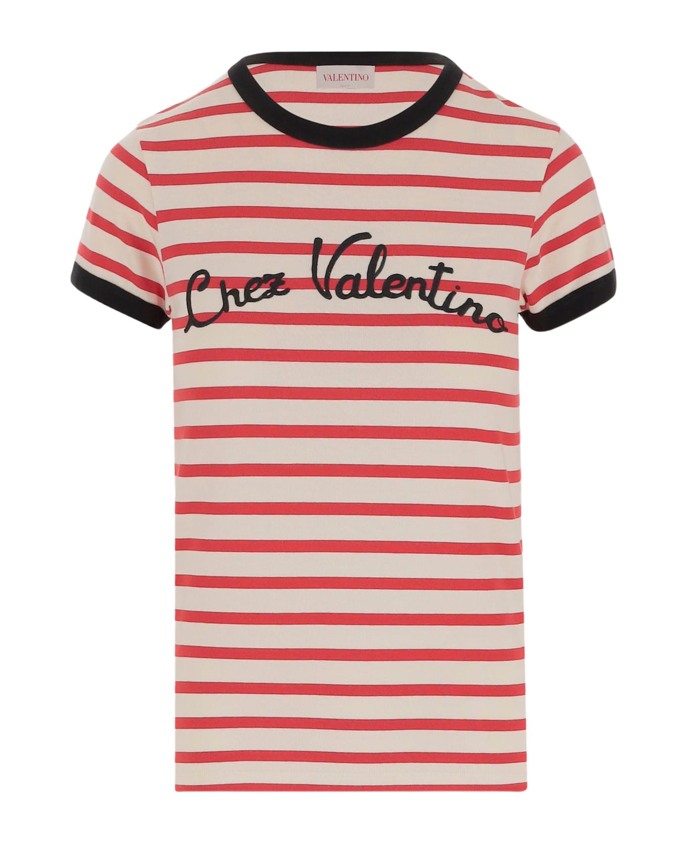Valentino Cotton T-shirt With Striped Pattern And Logo - Ivory