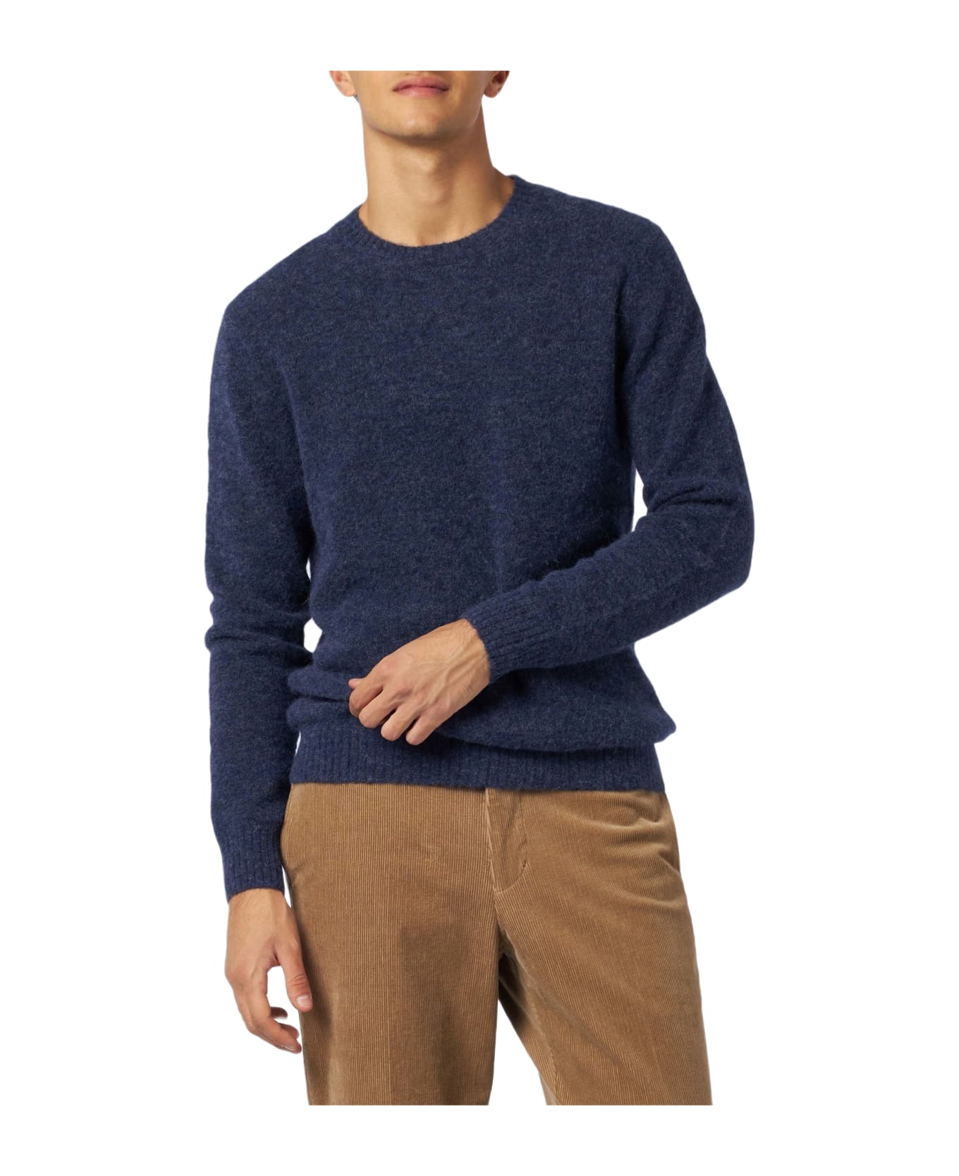 MC2 Saint Barth Man Navy Blue Stretch Wool Sweater With St. Barth Embroidery - BLUE