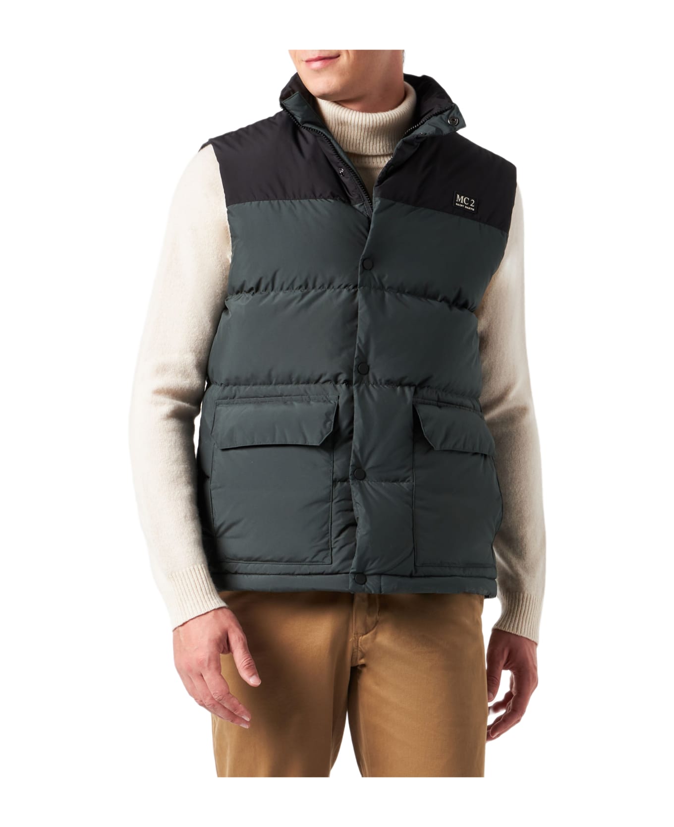 MC2 Saint Barth Man Down Padded Green Vest With Pockets - GREEN
