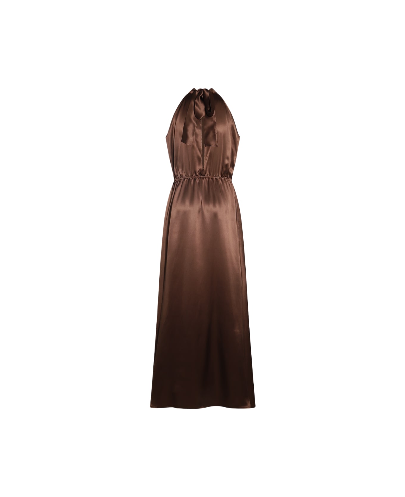 Crida Milano Brown Satin Taormina Long Dress - Brown ワンピース＆ドレス
