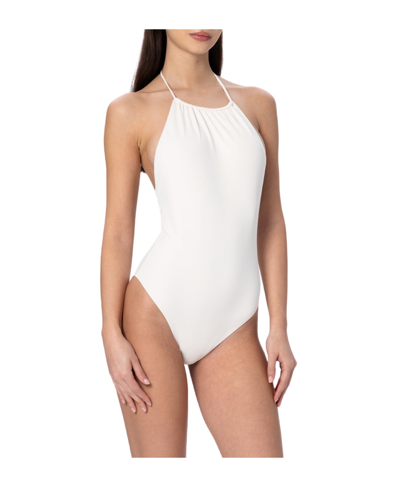 MC2 Saint Barth Woman Cream Halter Neck One Piece Swimsuit - WHITE