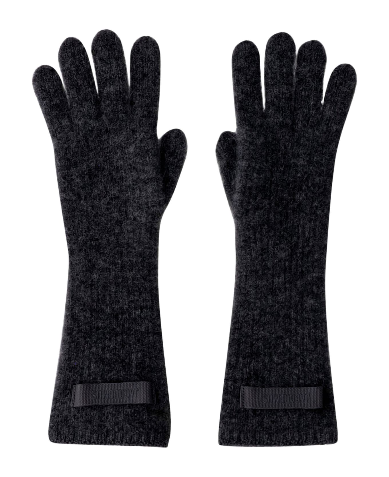 Jacquemus Wool Blend Gloves With Logo - Black