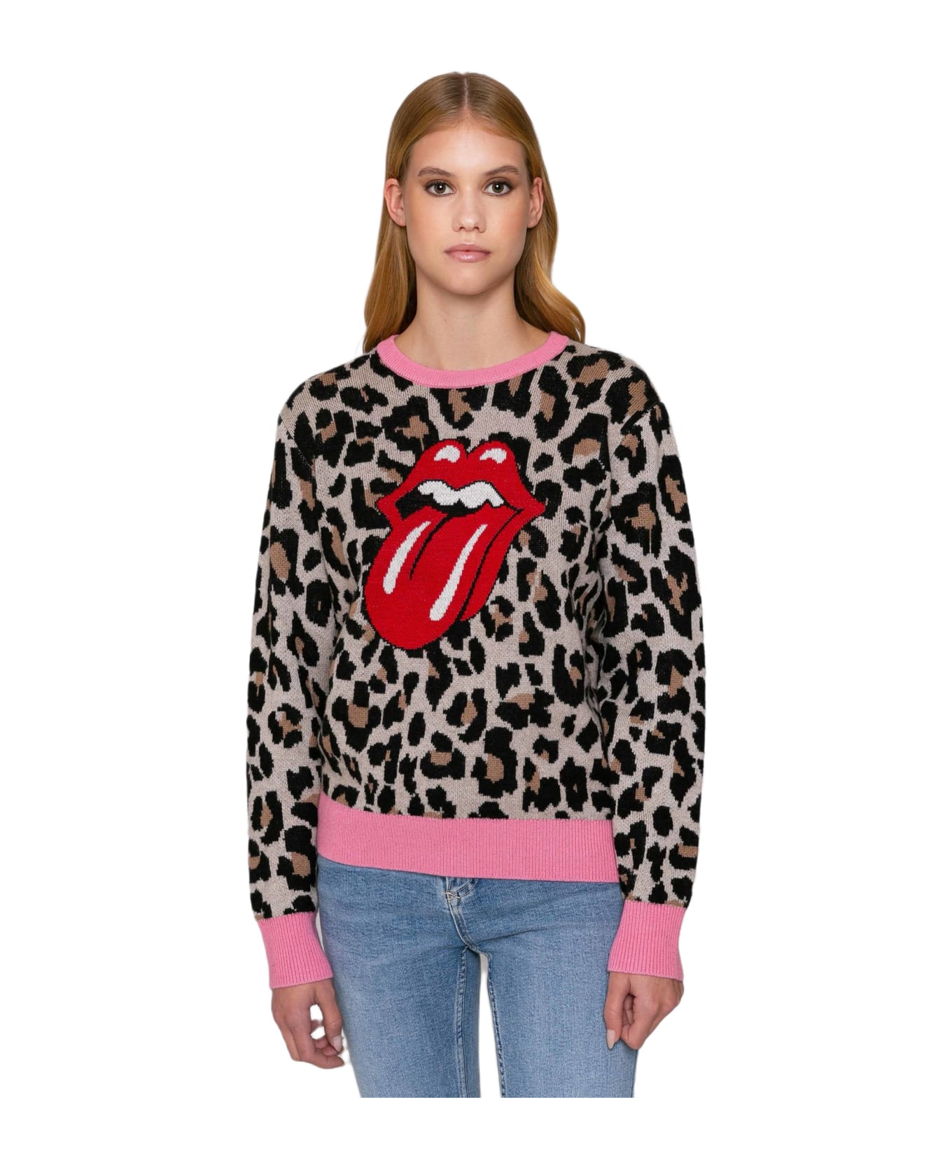 MC2 Saint Barth Woman Brushed Sweater With Animalier Print | The Rolling Stones® Special Edition - BROWN