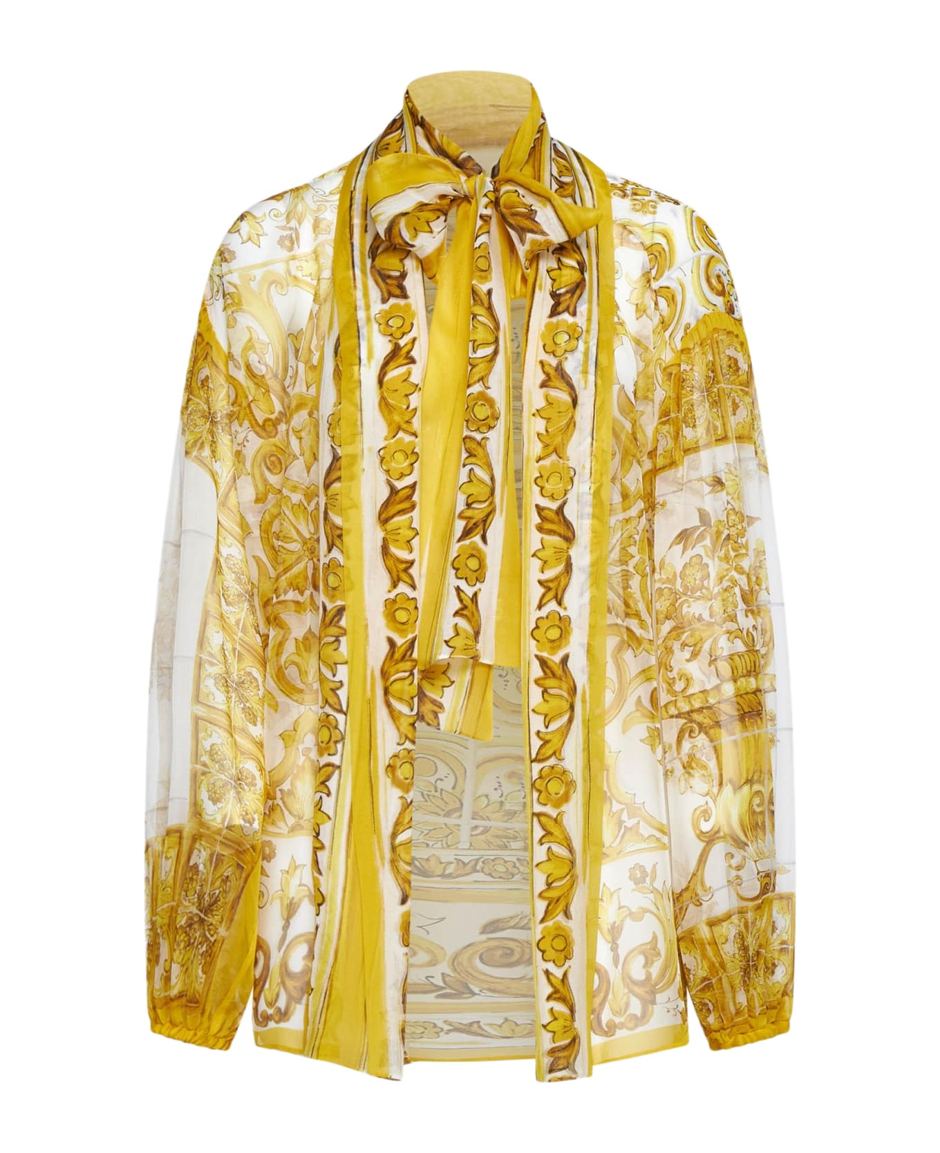 Dolce & Gabbana Majolica Print Silk Shirt - MIX MAIOLICA GIALLO (White)